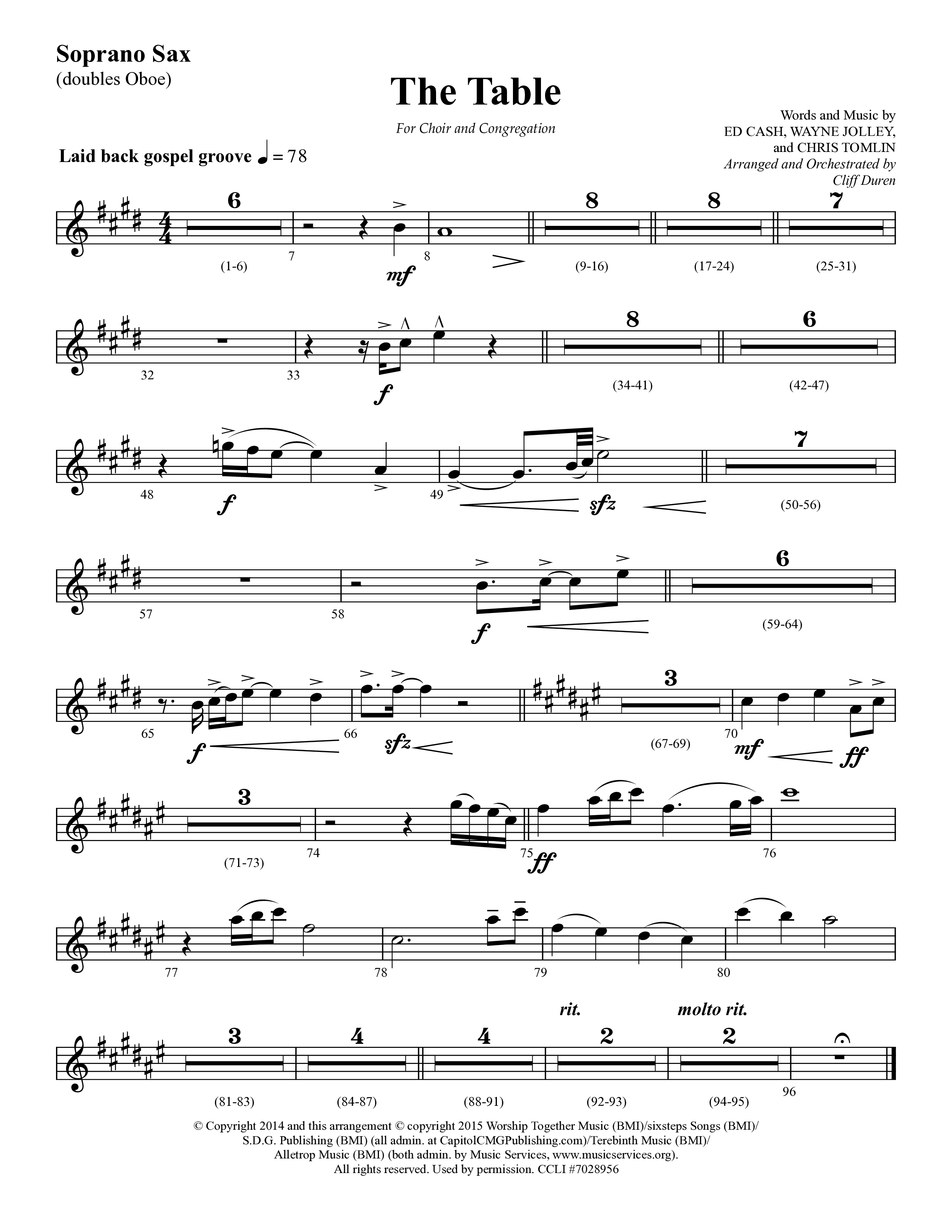 The Table (Choral Anthem SATB) Soprano Sax (Lifeway Choral / Arr. Cliff Duren)