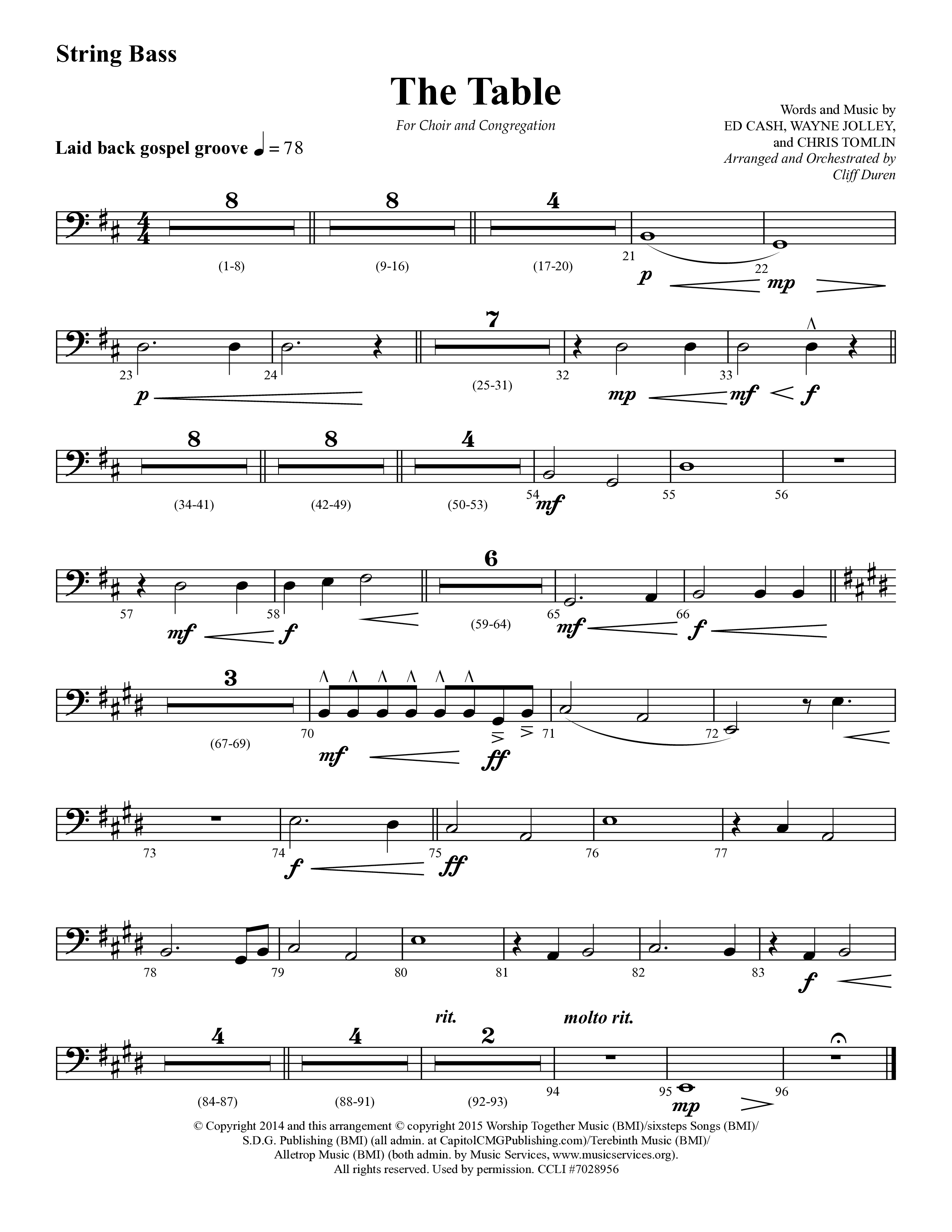 The Table (Choral Anthem SATB) String Bass (Lifeway Choral / Arr. Cliff Duren)