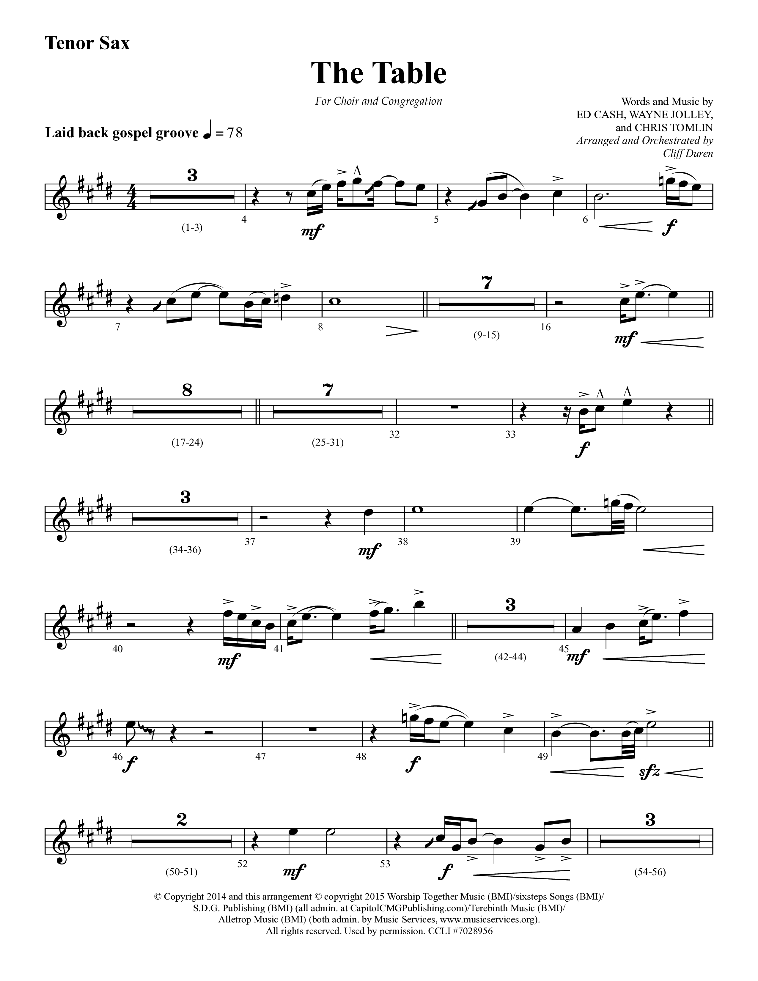 The Table (Choral Anthem SATB) Tenor Sax 1 (Lifeway Choral / Arr. Cliff Duren)