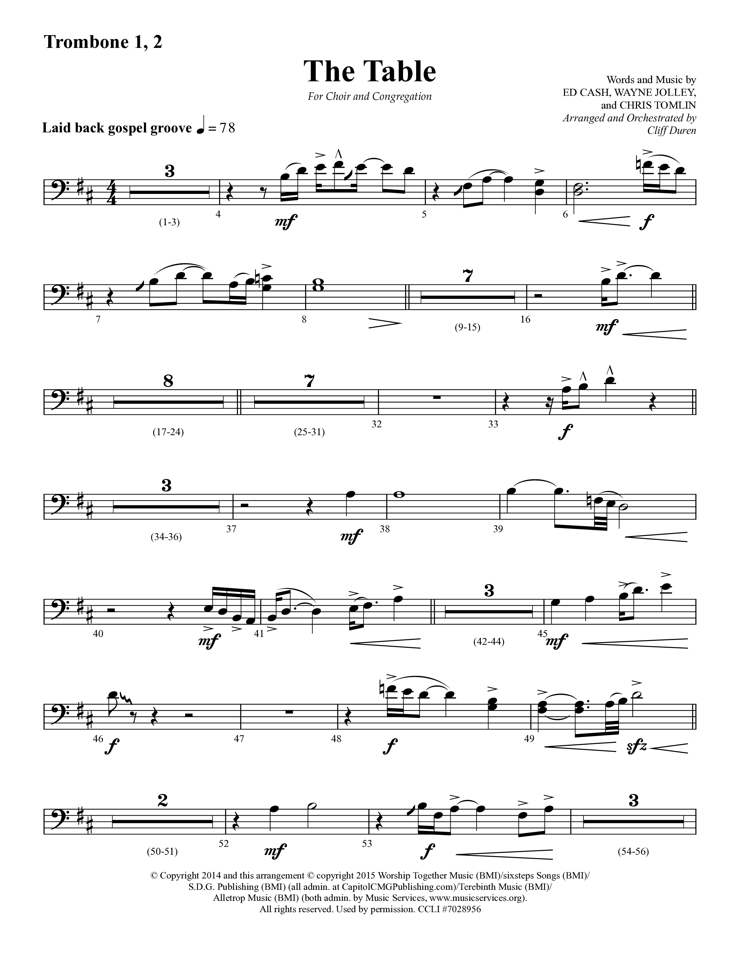 The Table (Choral Anthem SATB) Trombone 1/2 (Lifeway Choral / Arr. Cliff Duren)
