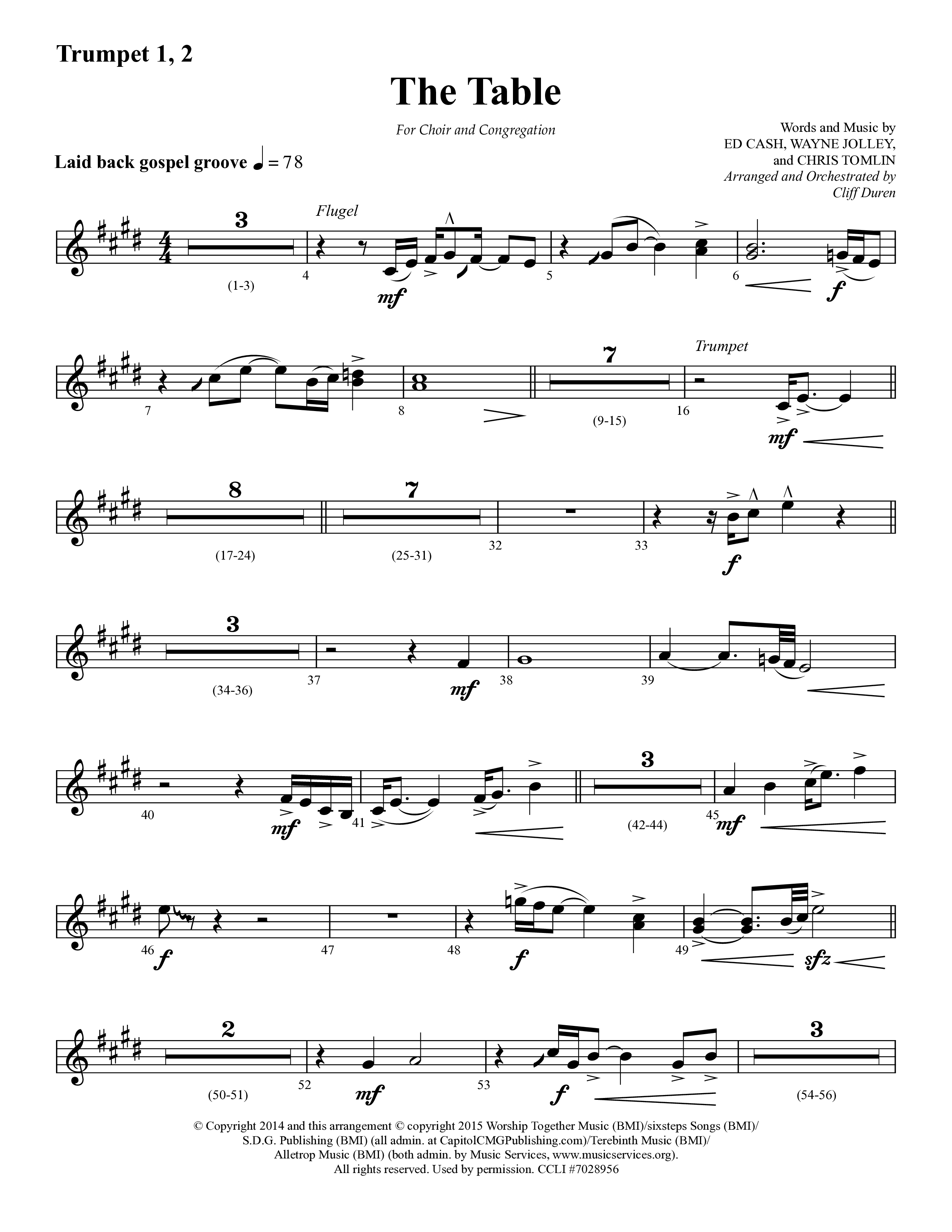 The Table (Choral Anthem SATB) Trumpet 1,2 (Lifeway Choral / Arr. Cliff Duren)