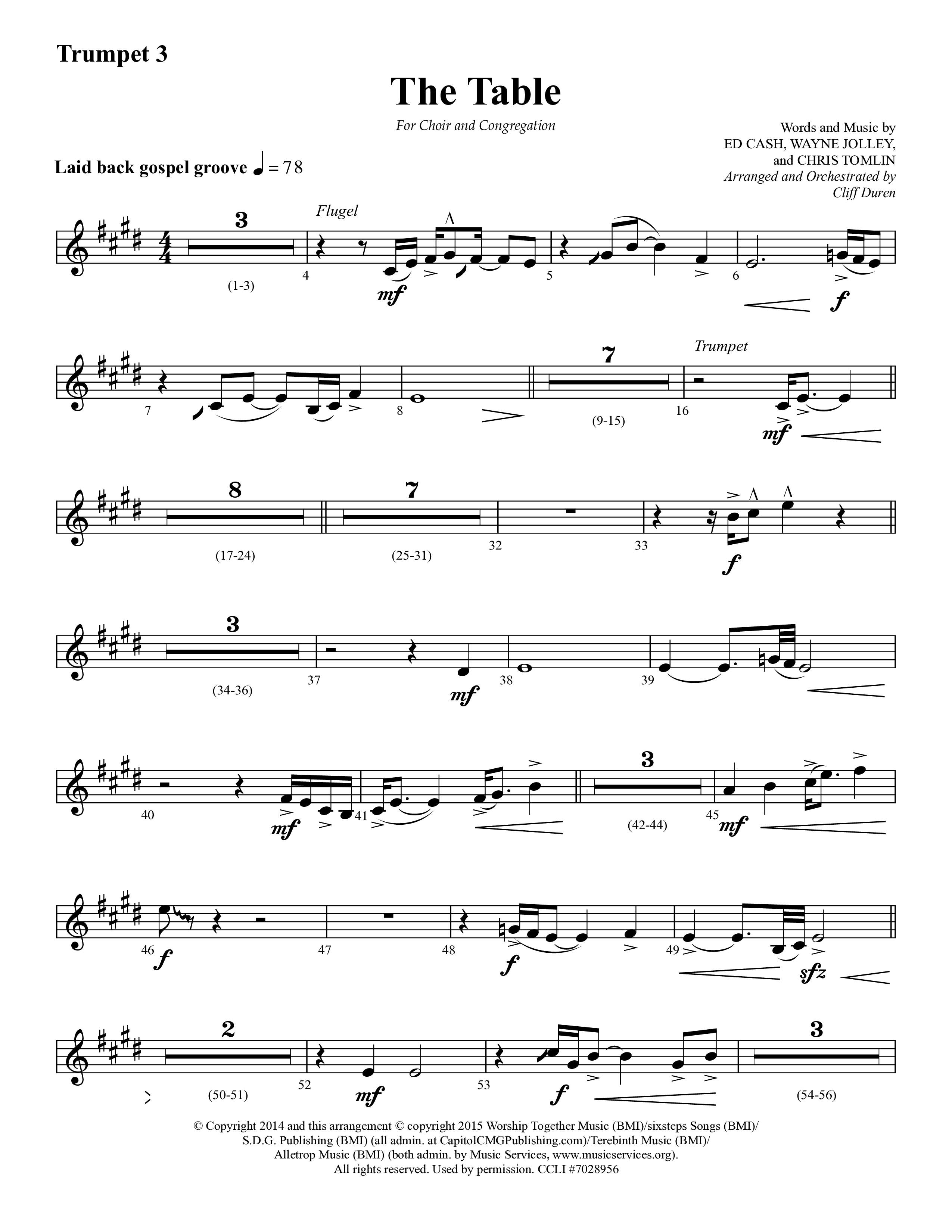 The Table (Choral Anthem SATB) Trumpet 3 (Lifeway Choral / Arr. Cliff Duren)