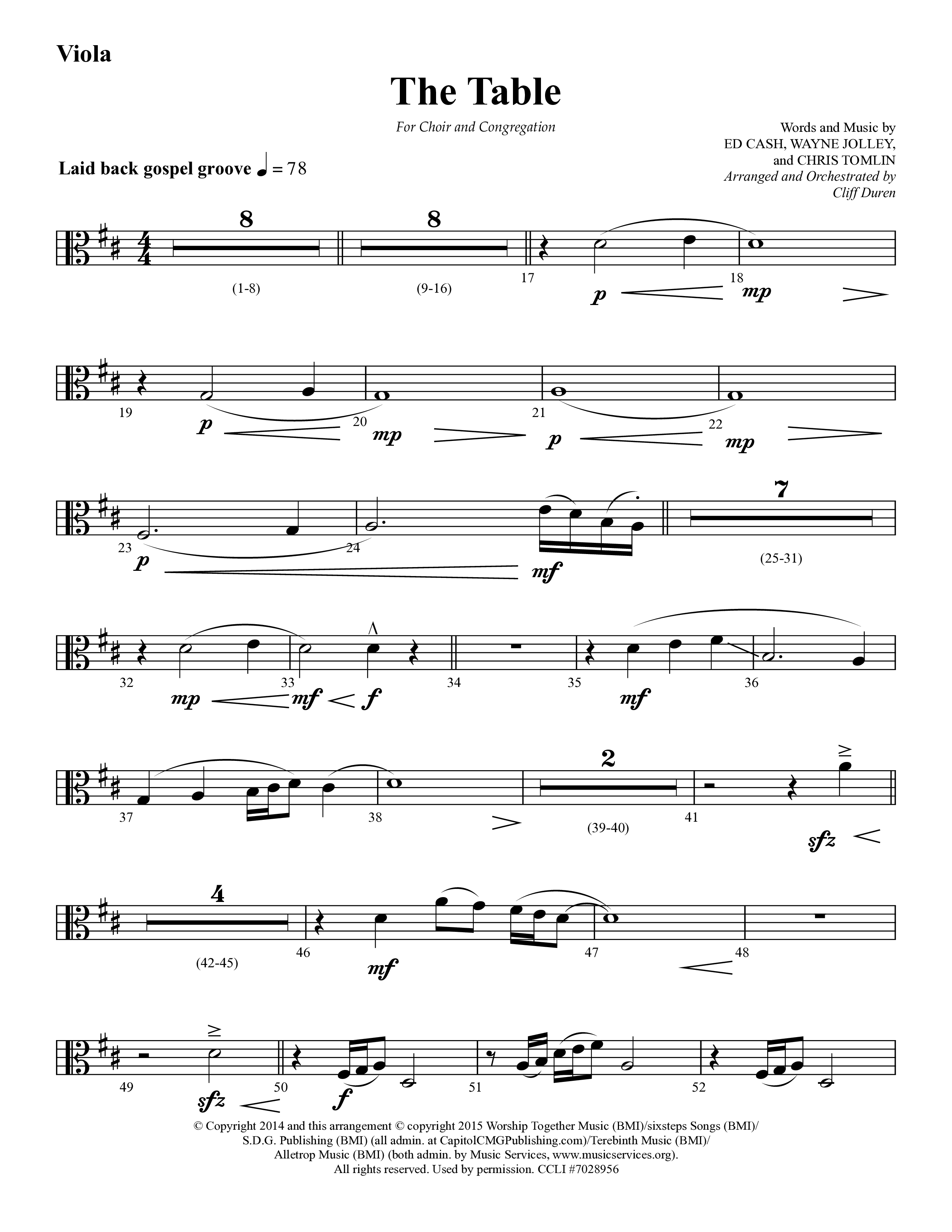 The Table (Choral Anthem SATB) Viola (Lifeway Choral / Arr. Cliff Duren)