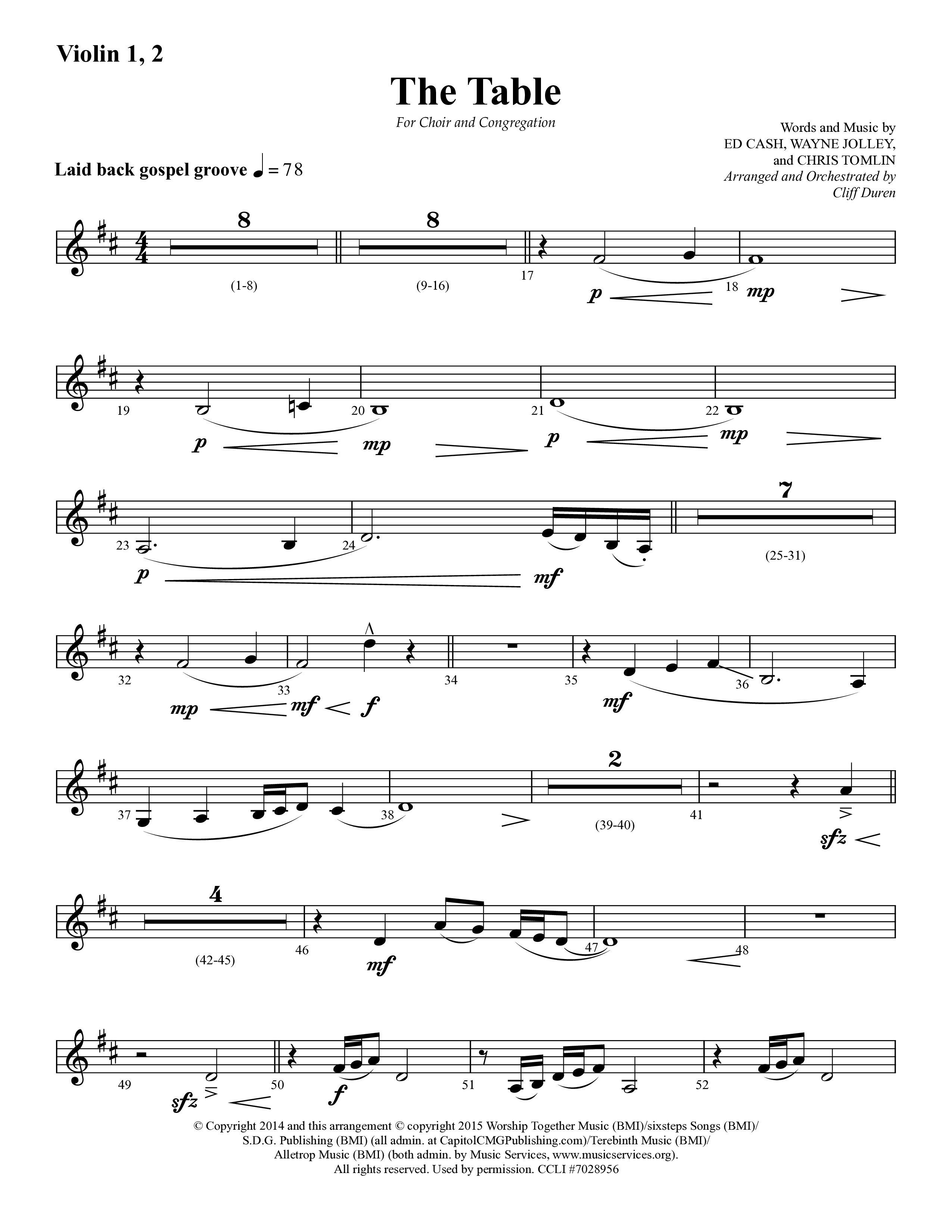 The Table (Choral Anthem SATB) Violin 1/2 (Lifeway Choral / Arr. Cliff Duren)