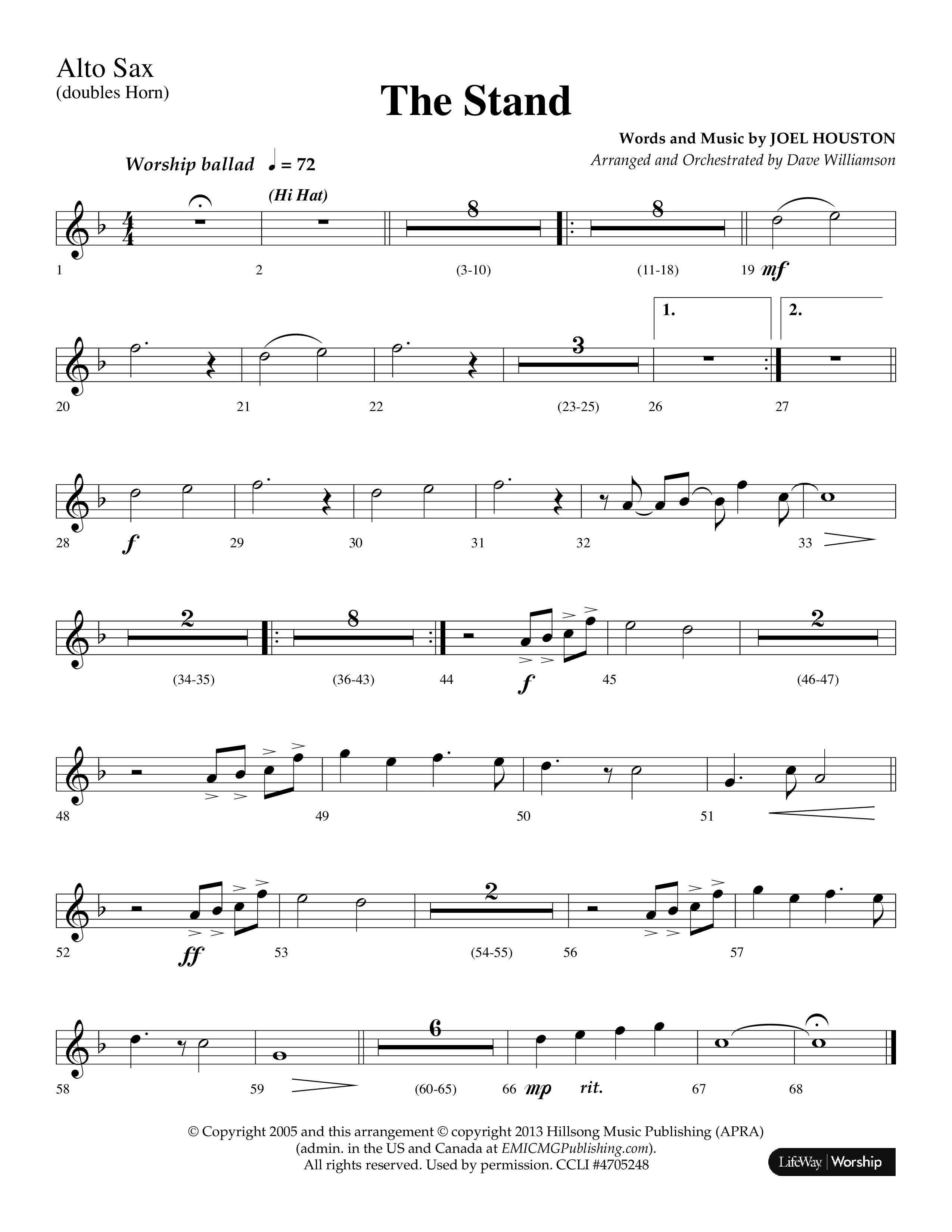 The Stand (Choral Anthem SATB) Alto Sax (Lifeway Choral / Arr. Dave Williamson)