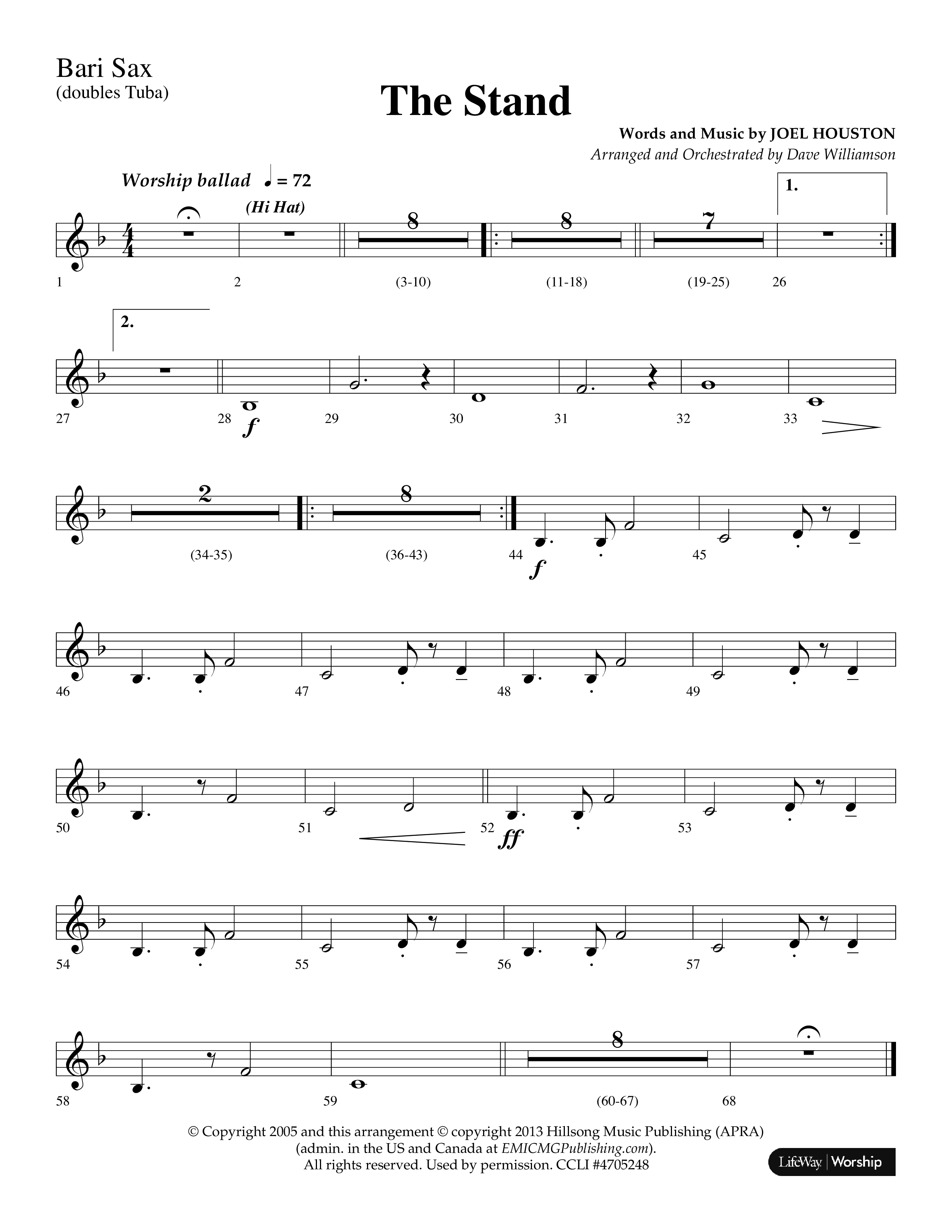 The Stand (Choral Anthem SATB) Bari Sax (Lifeway Choral / Arr. Dave Williamson)
