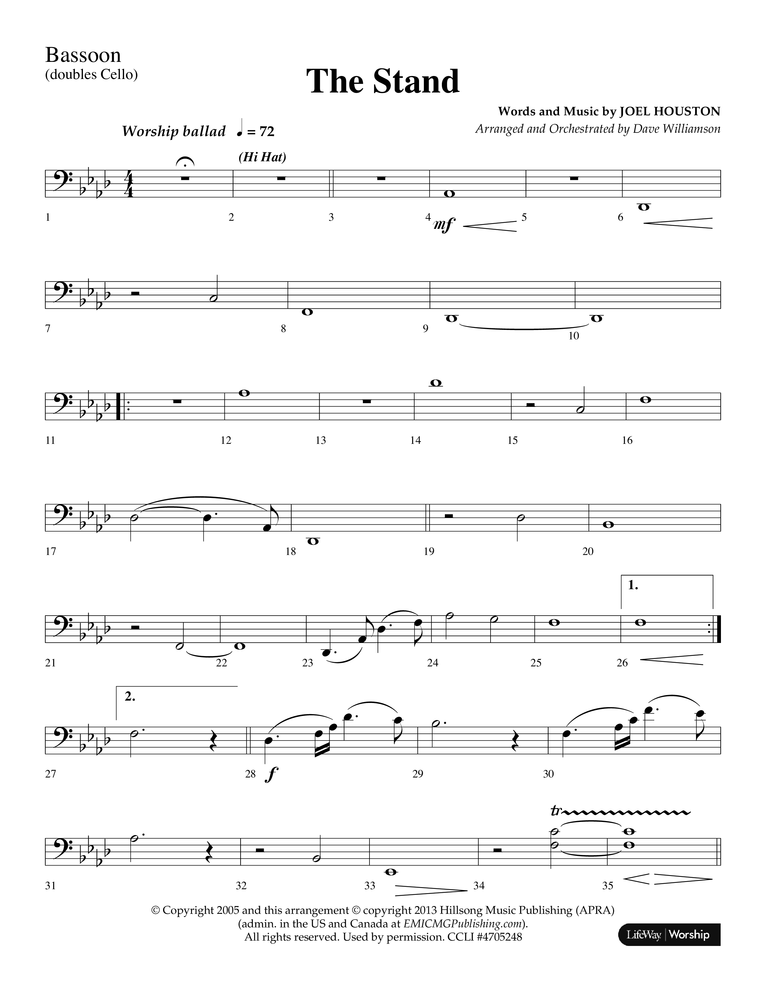 The Stand (Choral Anthem SATB) Bassoon (Lifeway Choral / Arr. Dave Williamson)