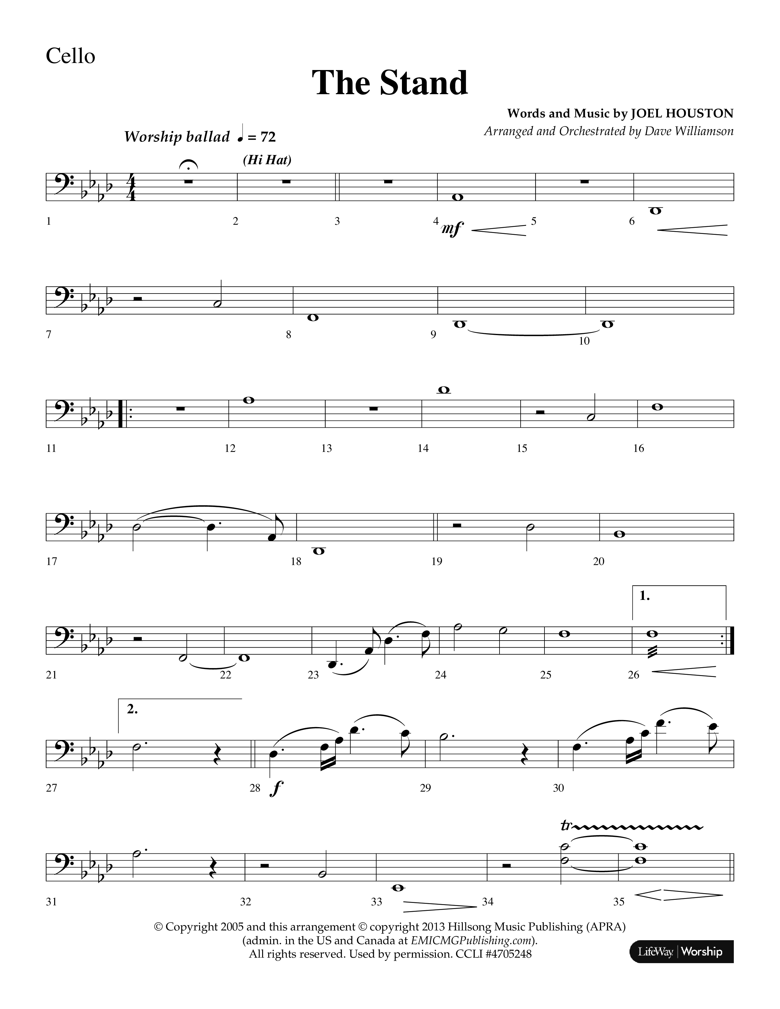 The Stand (Choral Anthem SATB) Cello (Lifeway Choral / Arr. Dave Williamson)