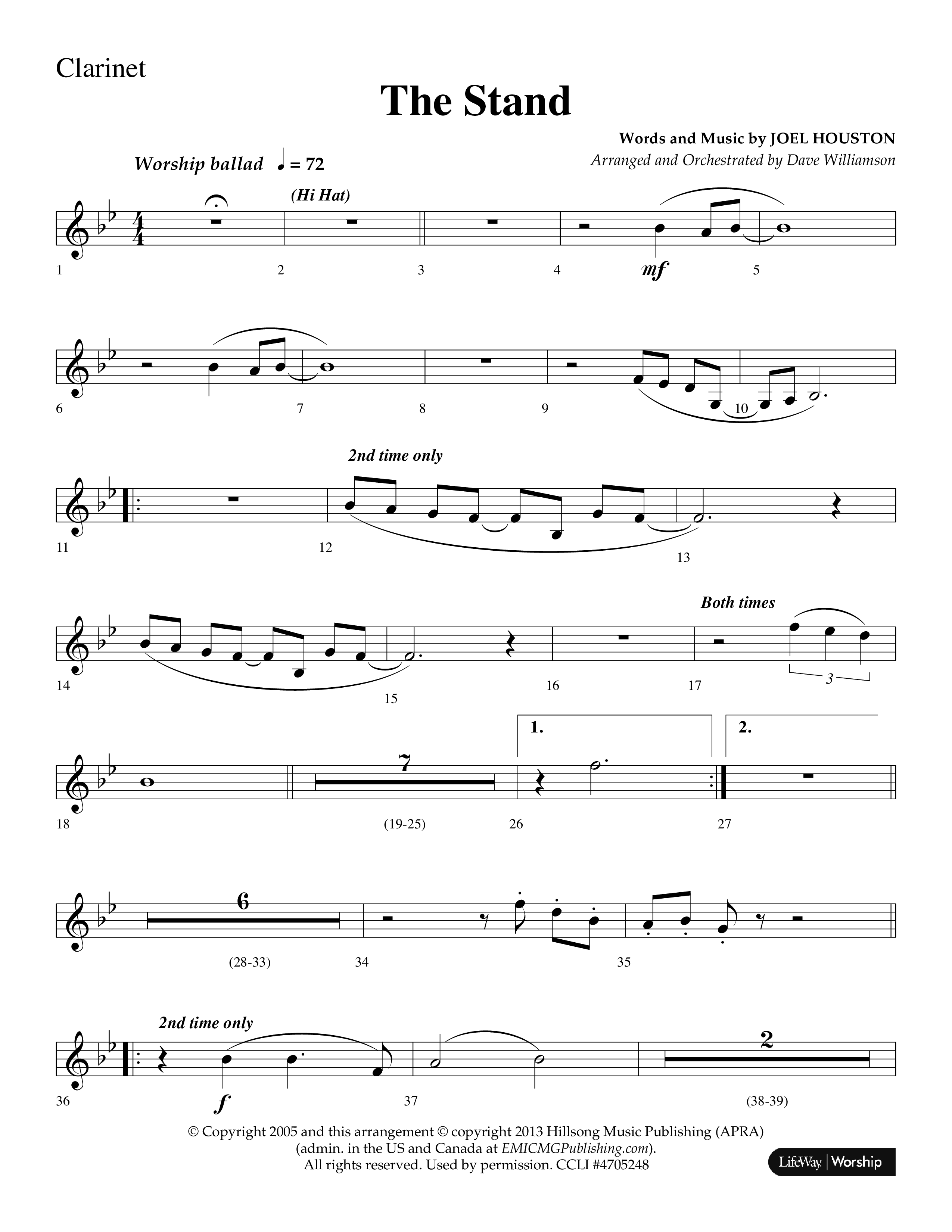 The Stand (Choral Anthem SATB) Clarinet 1/2 (Lifeway Choral / Arr. Dave Williamson)