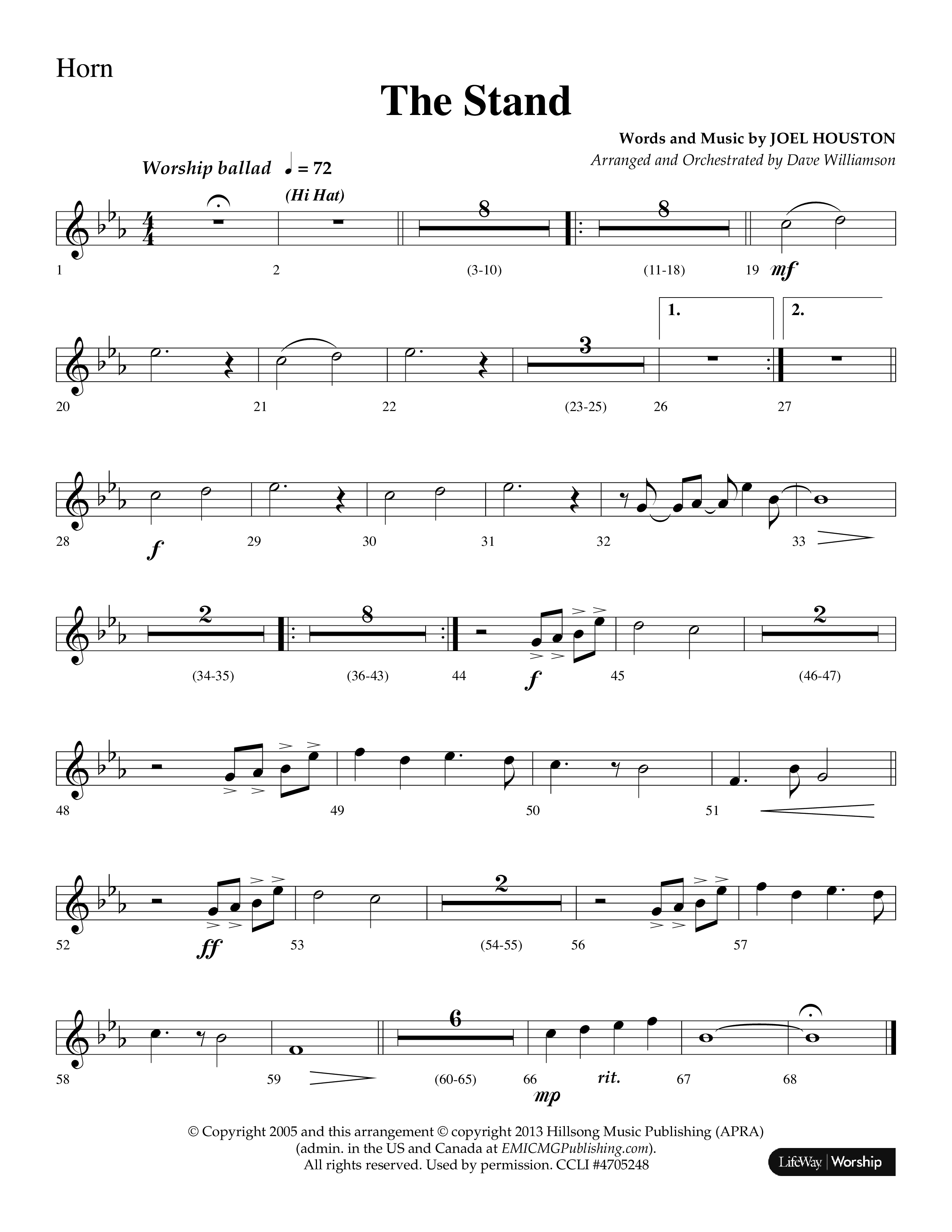 The Stand (Choral Anthem SATB) French Horn (Lifeway Choral / Arr. Dave Williamson)