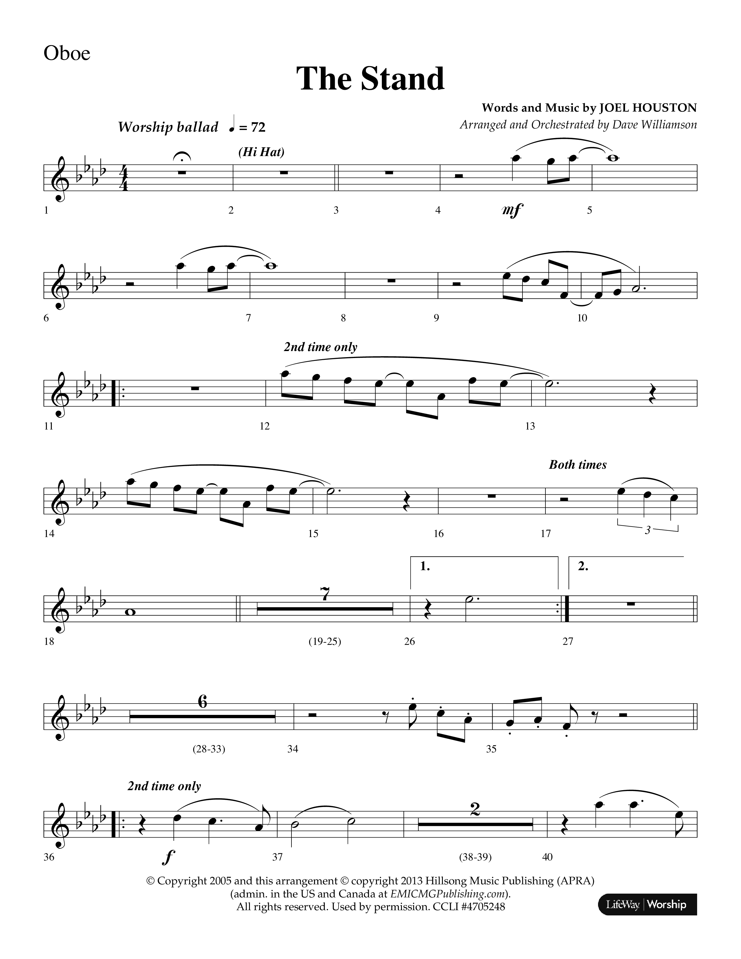 The Stand (Choral Anthem SATB) Oboe (Lifeway Choral / Arr. Dave Williamson)