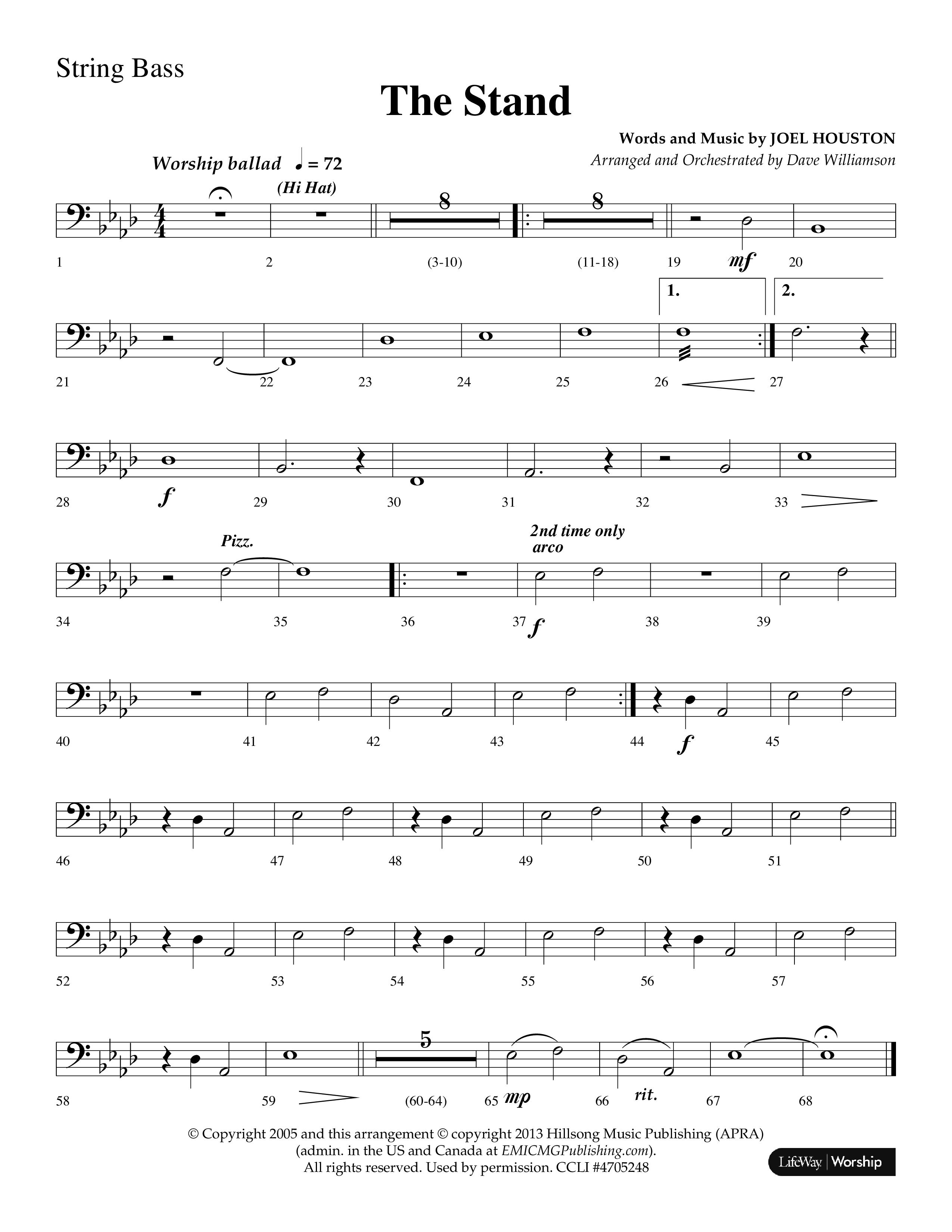 The Stand (Choral Anthem SATB) String Bass (Lifeway Choral / Arr. Dave Williamson)