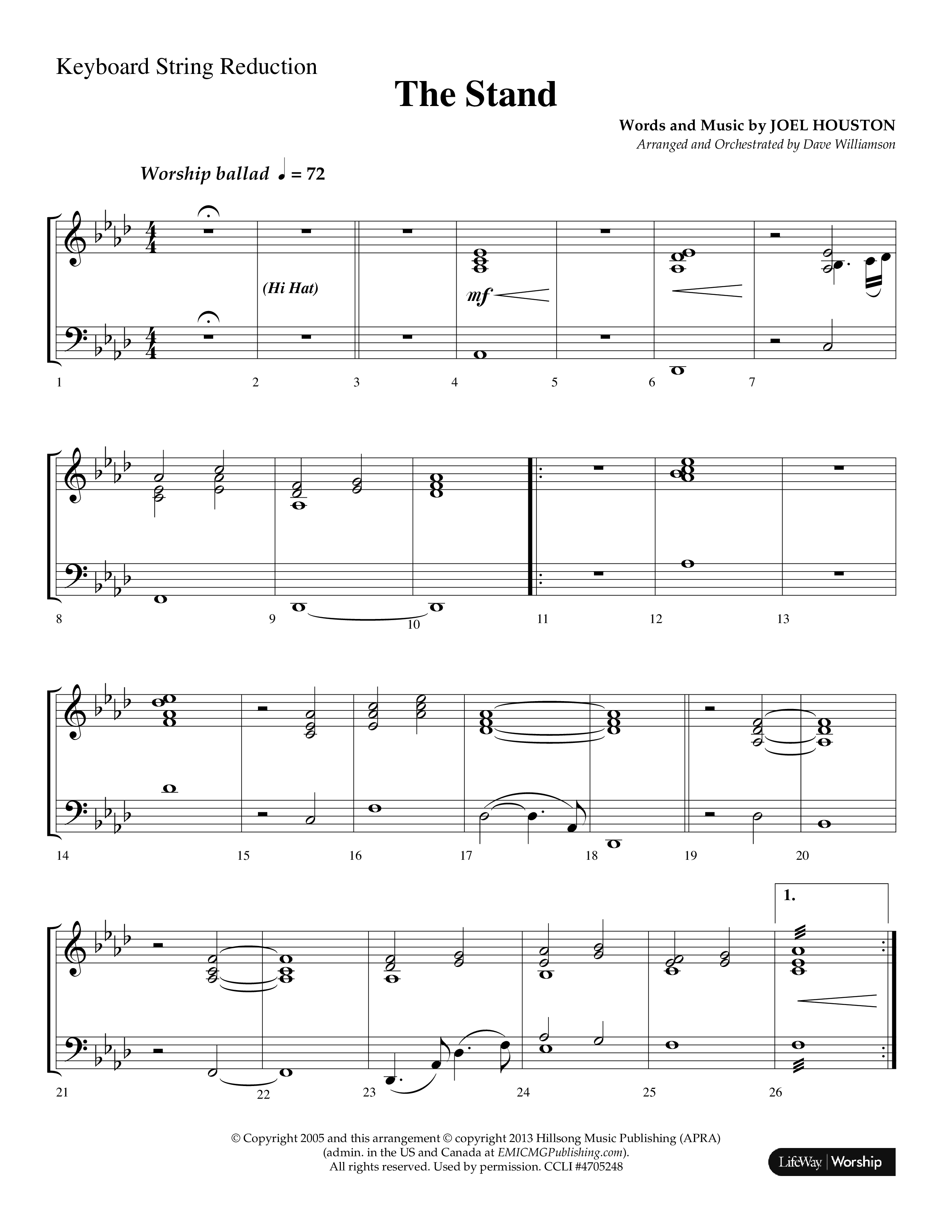 The Stand (Choral Anthem SATB) String Reduction (Lifeway Choral / Arr. Dave Williamson)