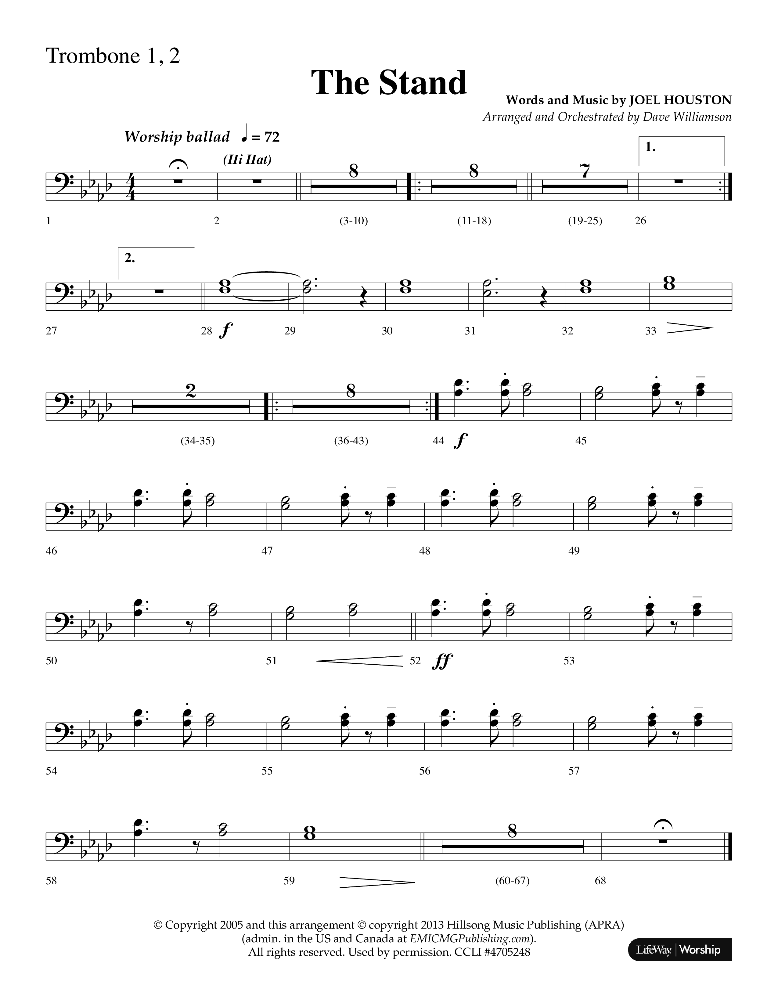 The Stand (Choral Anthem SATB) Trombone 1/2 (Lifeway Choral / Arr. Dave Williamson)