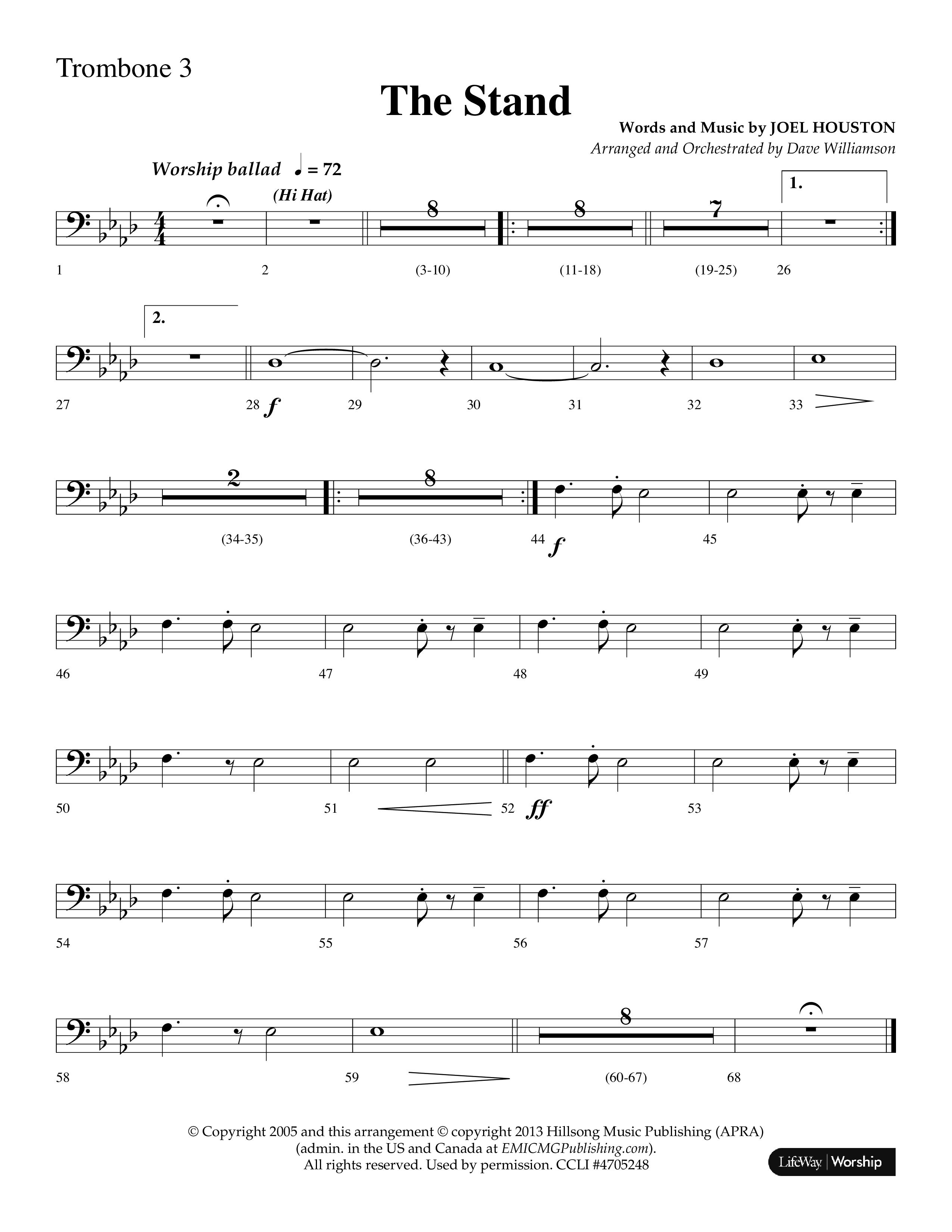 The Stand (Choral Anthem SATB) Trombone 3 (Lifeway Choral / Arr. Dave Williamson)
