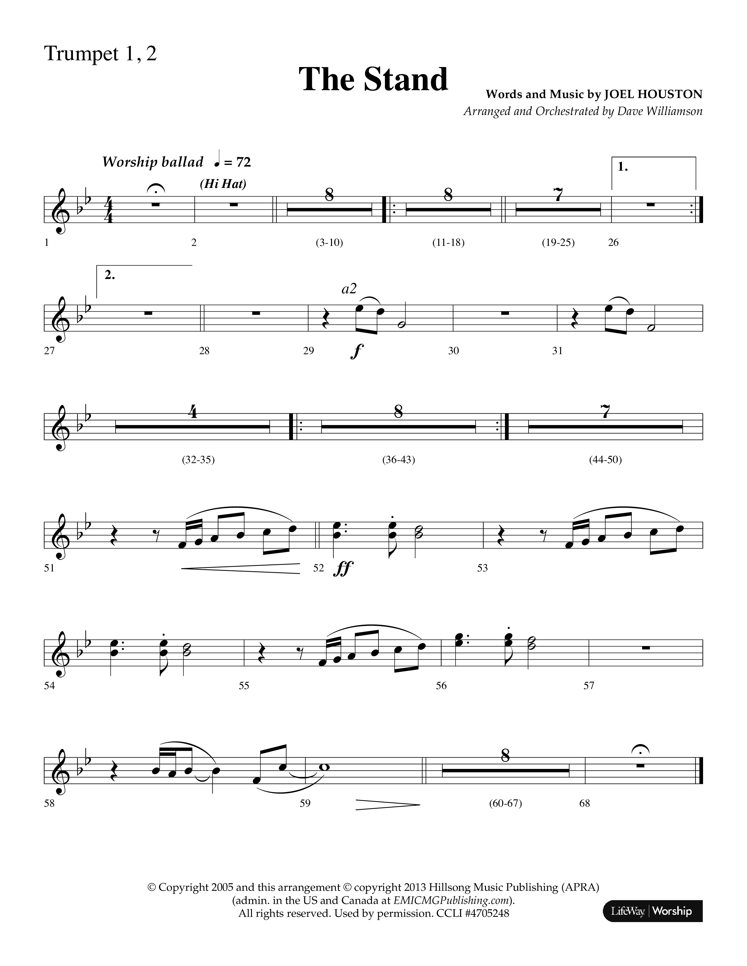 The Stand (Choral Anthem SATB) Trumpet 1,2 (Lifeway Choral / Arr. Dave Williamson)