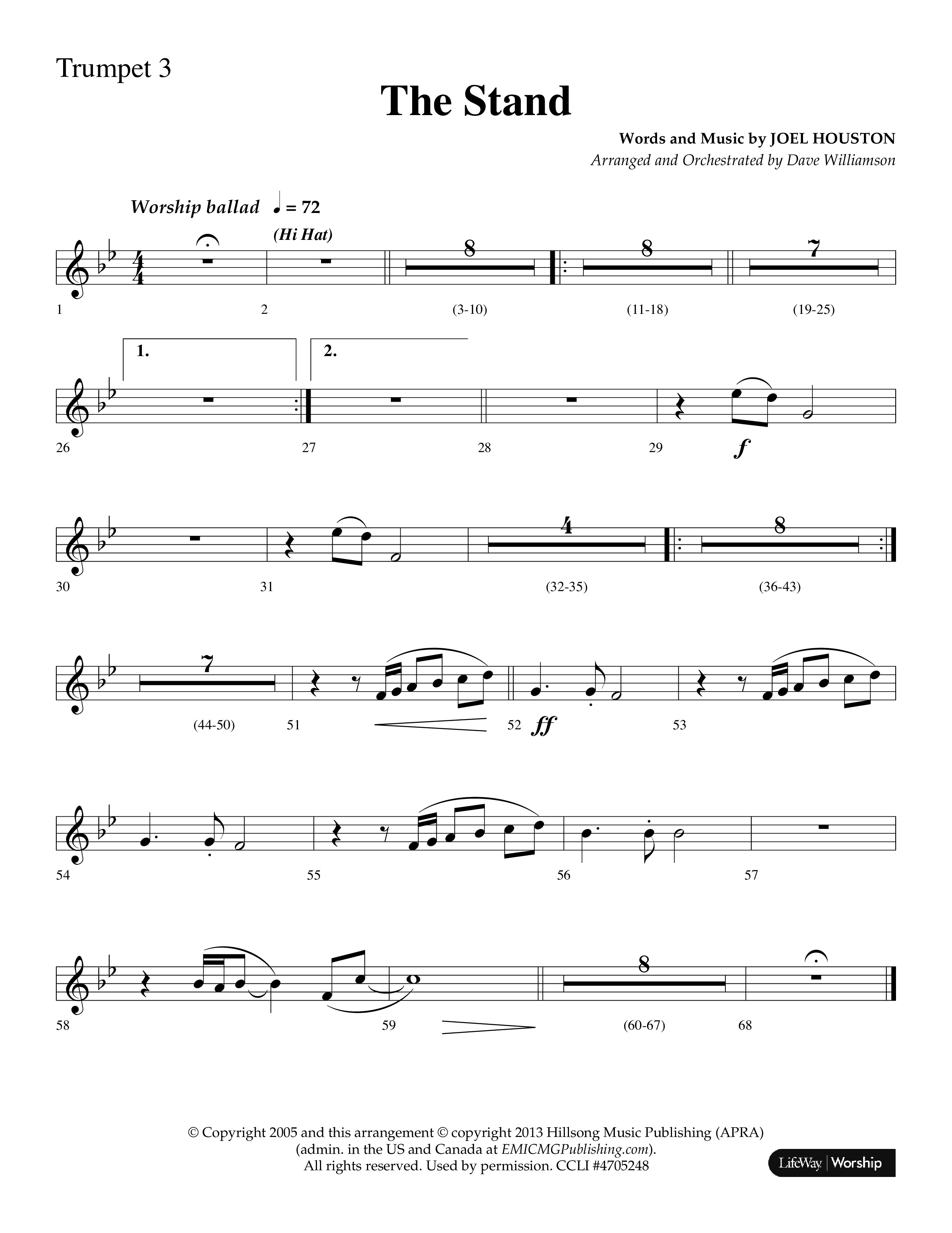 The Stand (Choral Anthem SATB) Trumpet 3 (Lifeway Choral / Arr. Dave Williamson)
