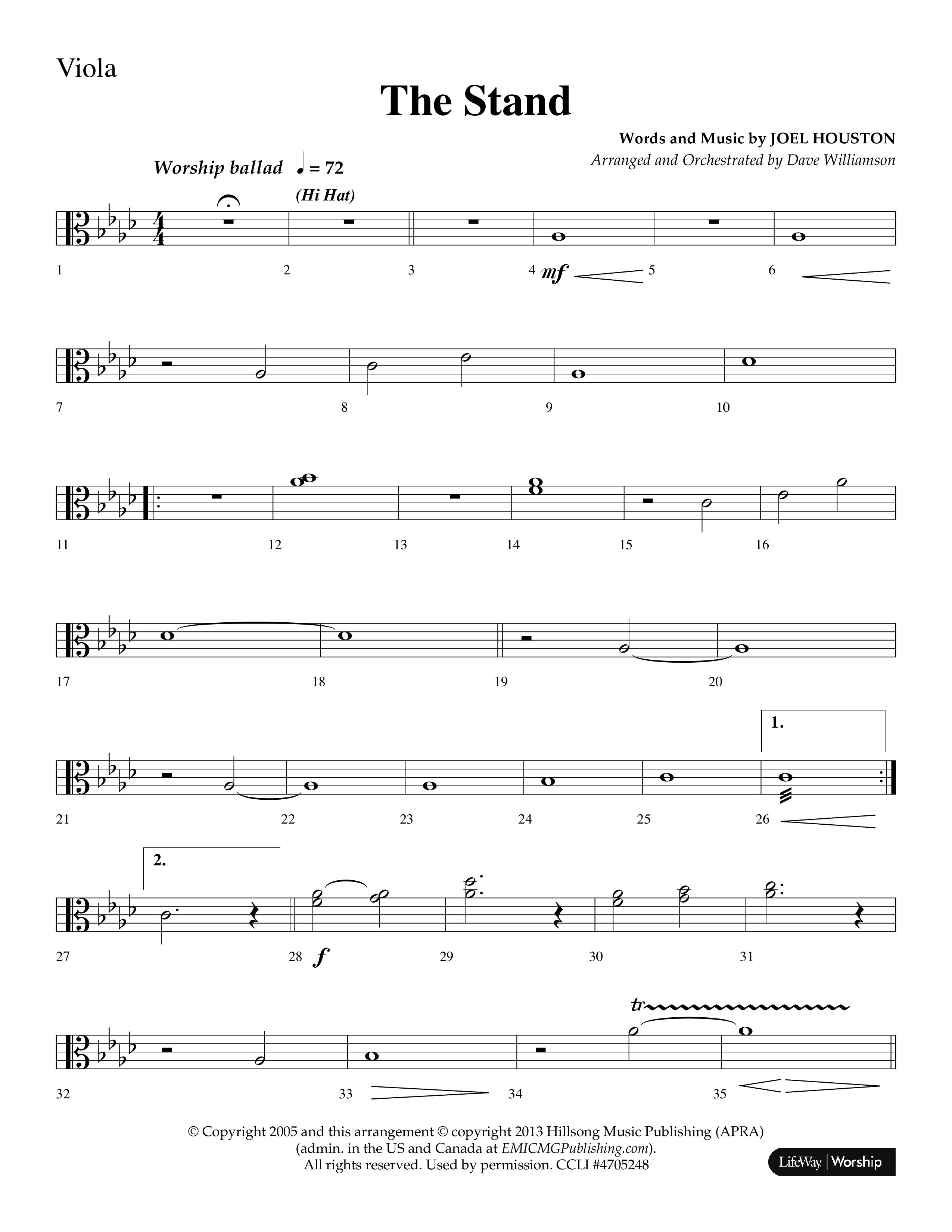 The Stand (Choral Anthem SATB) Viola (Lifeway Choral / Arr. Dave Williamson)