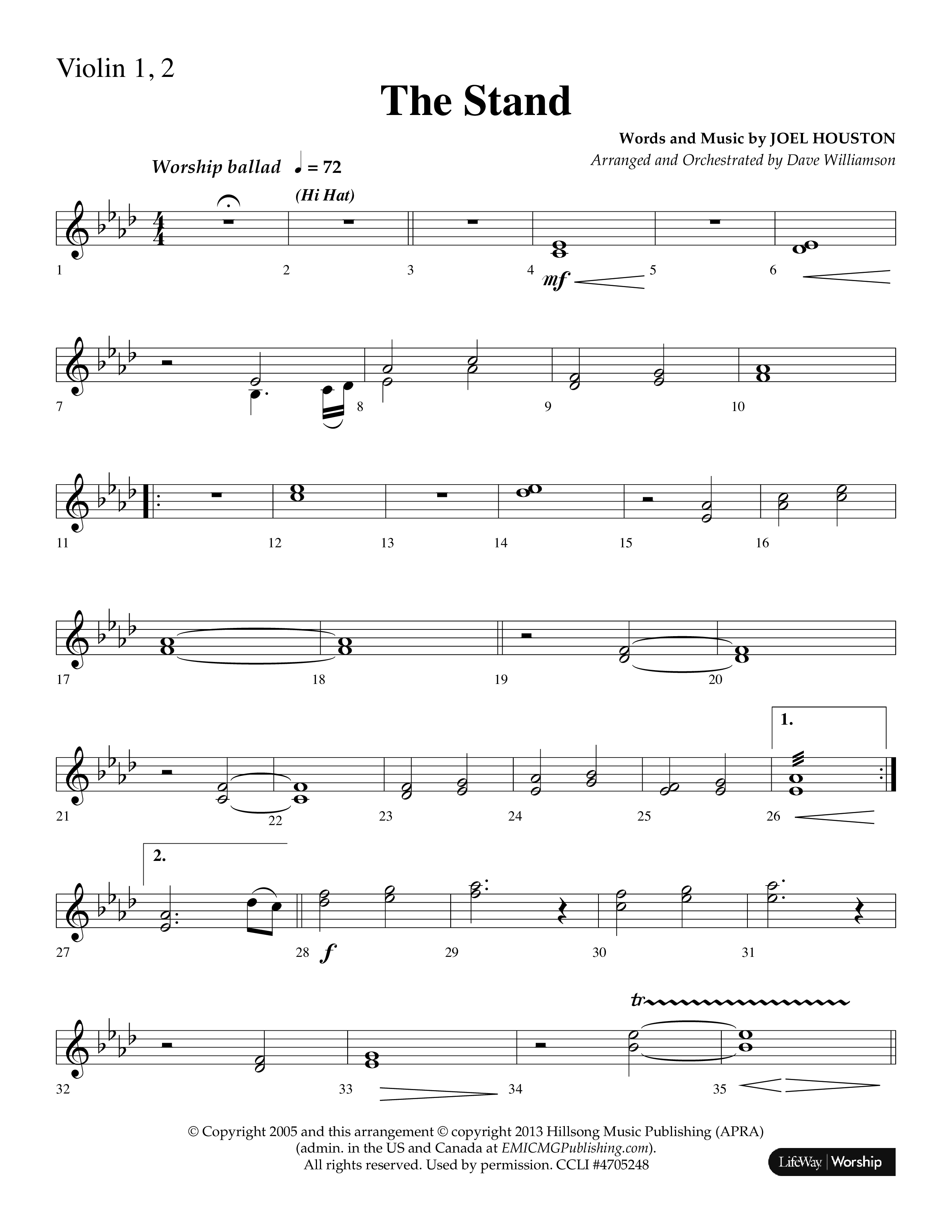 The Stand (Choral Anthem SATB) Violin 1/2 (Lifeway Choral / Arr. Dave Williamson)