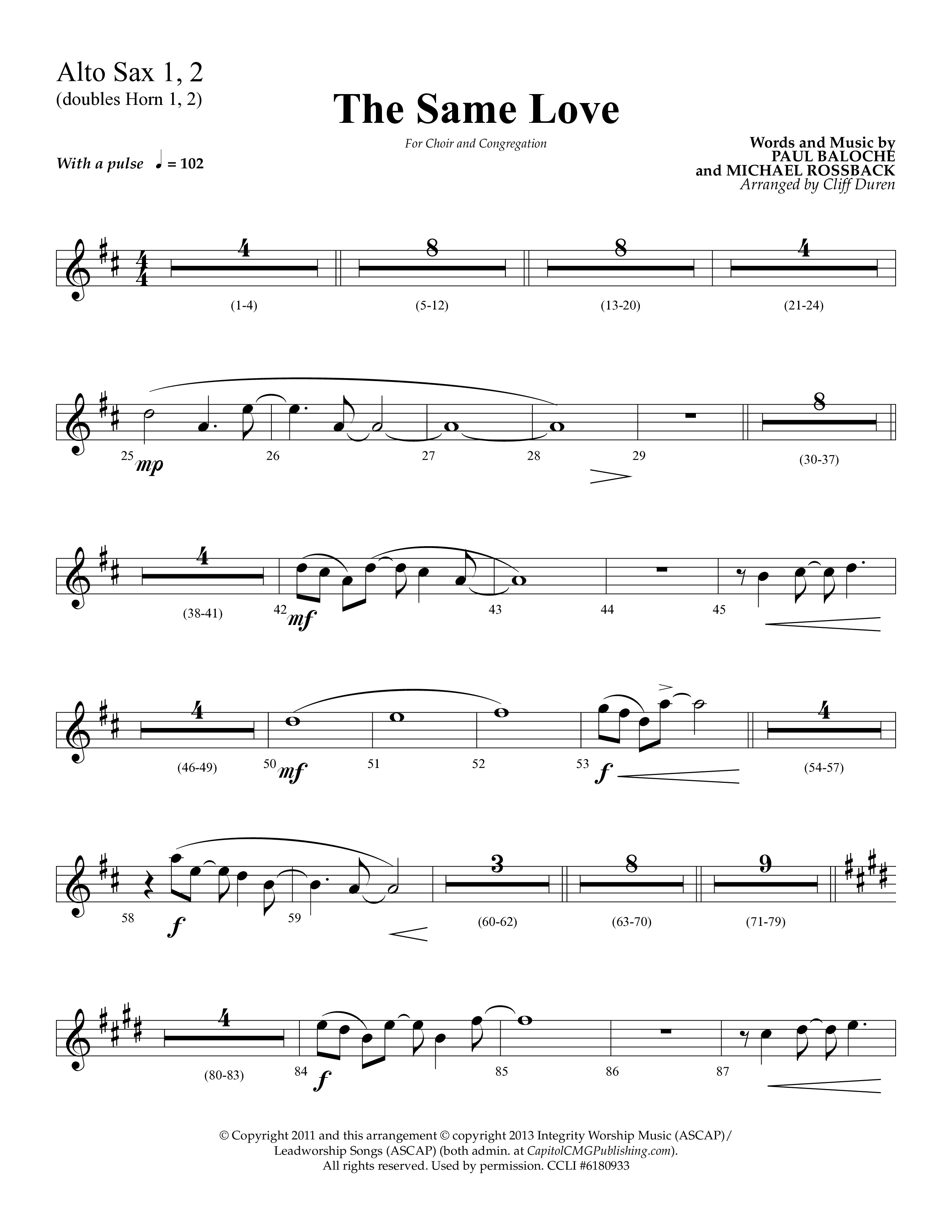 The Same Love (Choral Anthem SATB) Alto Sax 1/2 (Lifeway Choral / Arr. Cliff Duren)