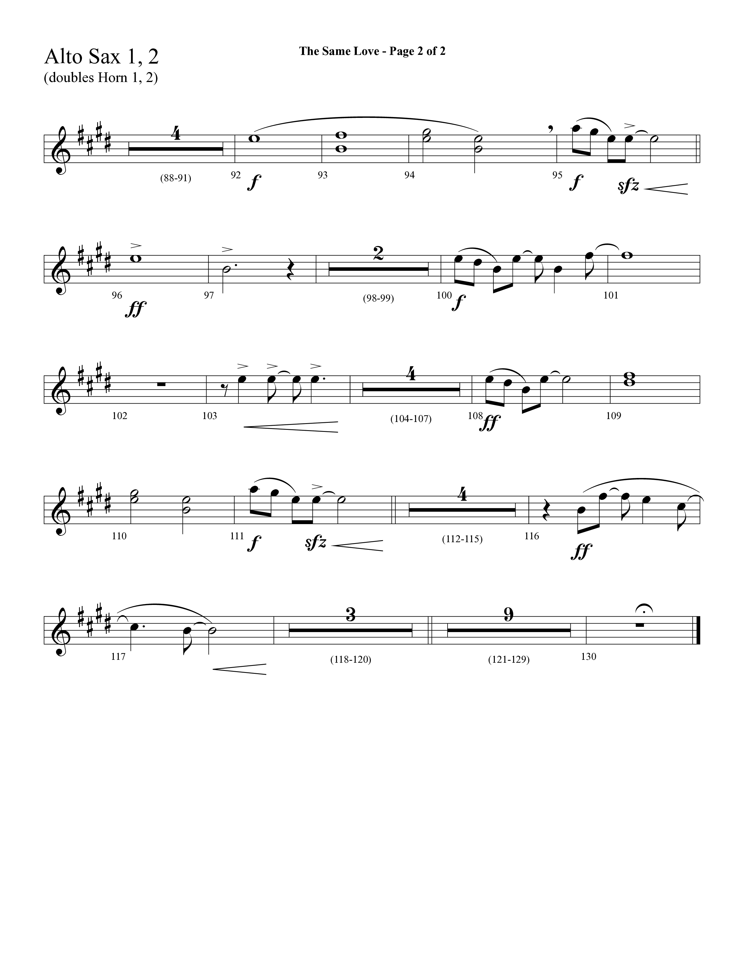 The Same Love (Choral Anthem SATB) Alto Sax 1/2 (Lifeway Choral / Arr. Cliff Duren)