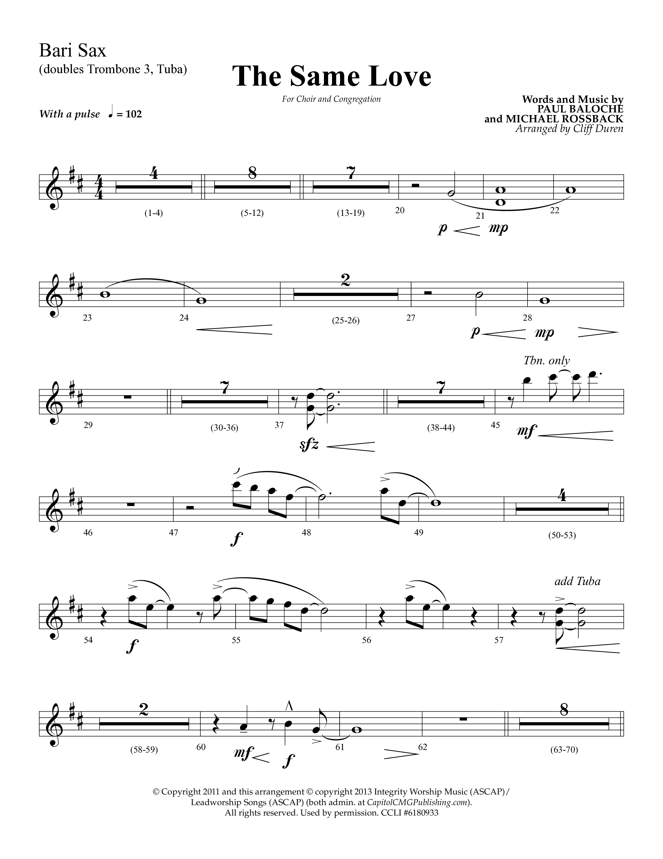 The Same Love (Choral Anthem SATB) Bari Sax (Lifeway Choral / Arr. Cliff Duren)