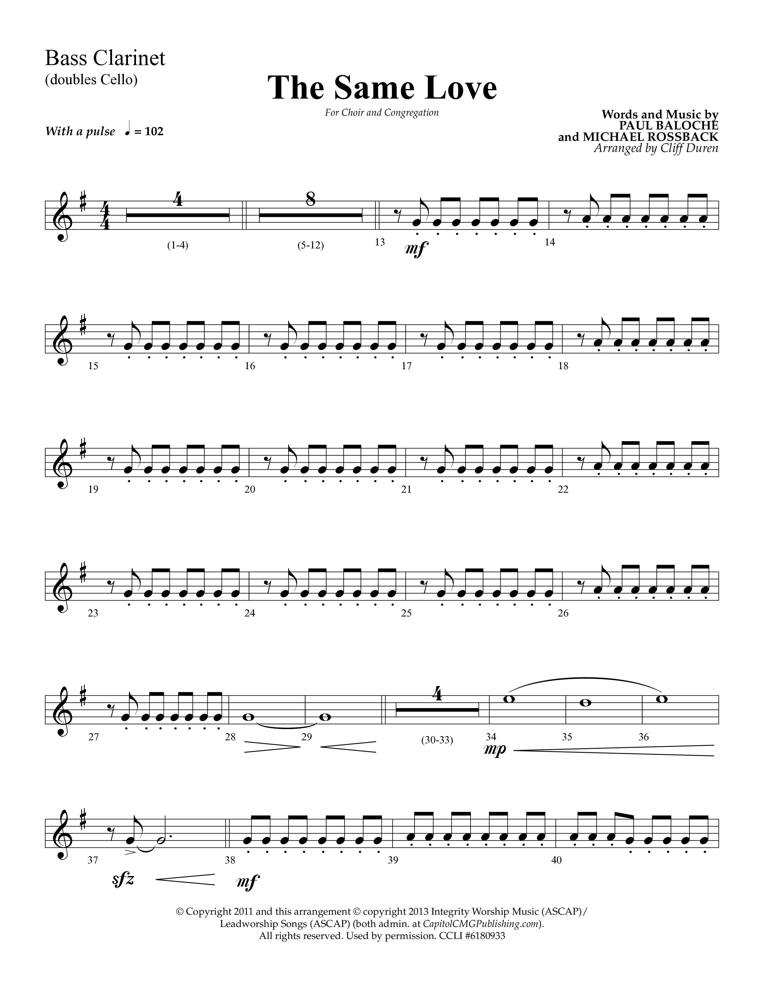 The Same Love (Choral Anthem SATB) Bass Clarinet (Lifeway Choral / Arr. Cliff Duren)