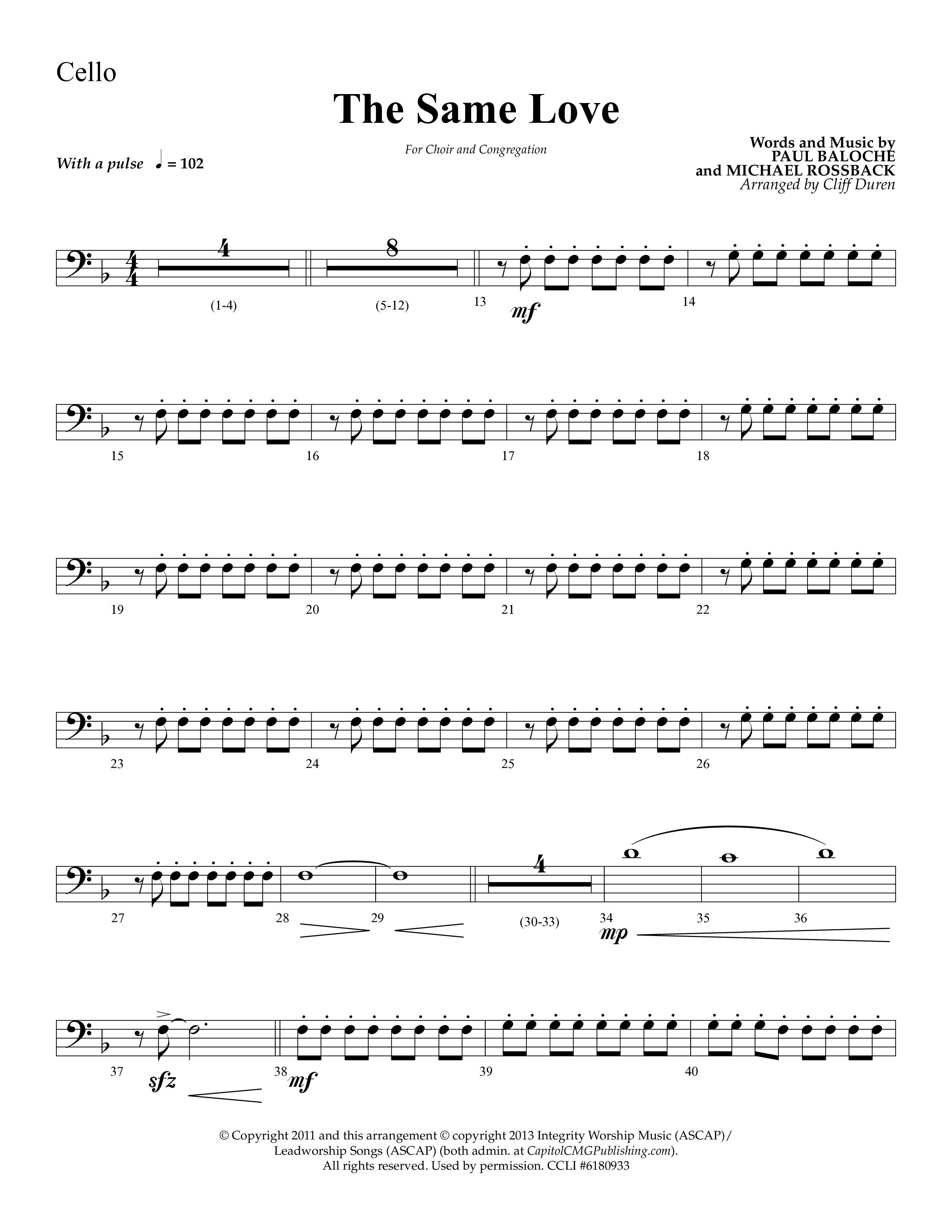 The Same Love (Choral Anthem SATB) Cello (Lifeway Choral / Arr. Cliff Duren)