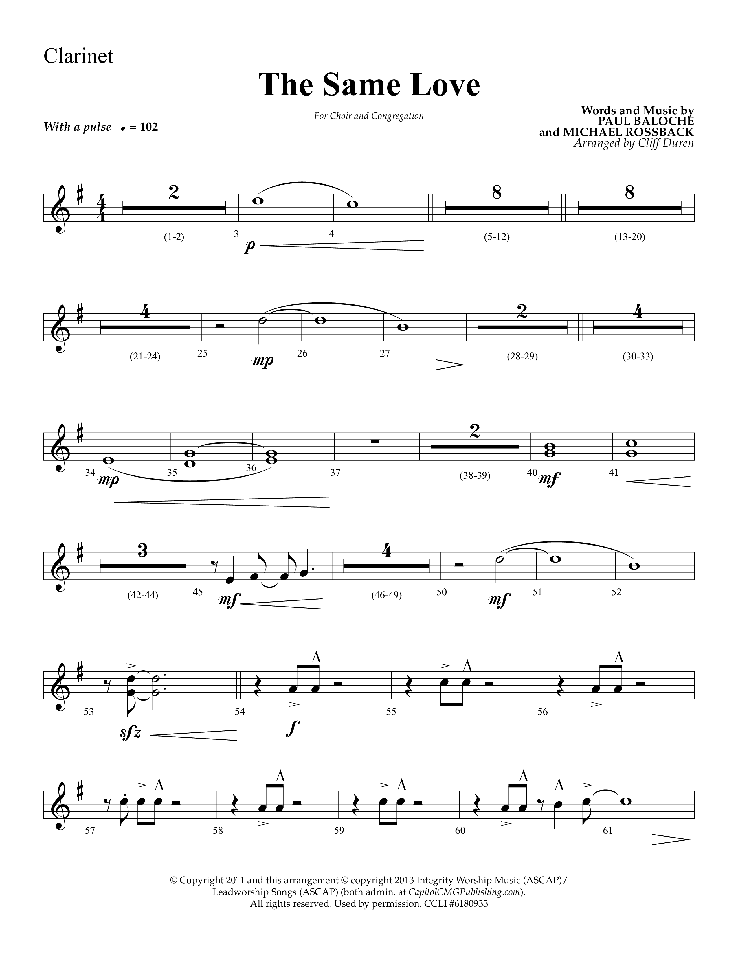 The Same Love (Choral Anthem SATB) Clarinet 1/2 (Lifeway Choral / Arr. Cliff Duren)