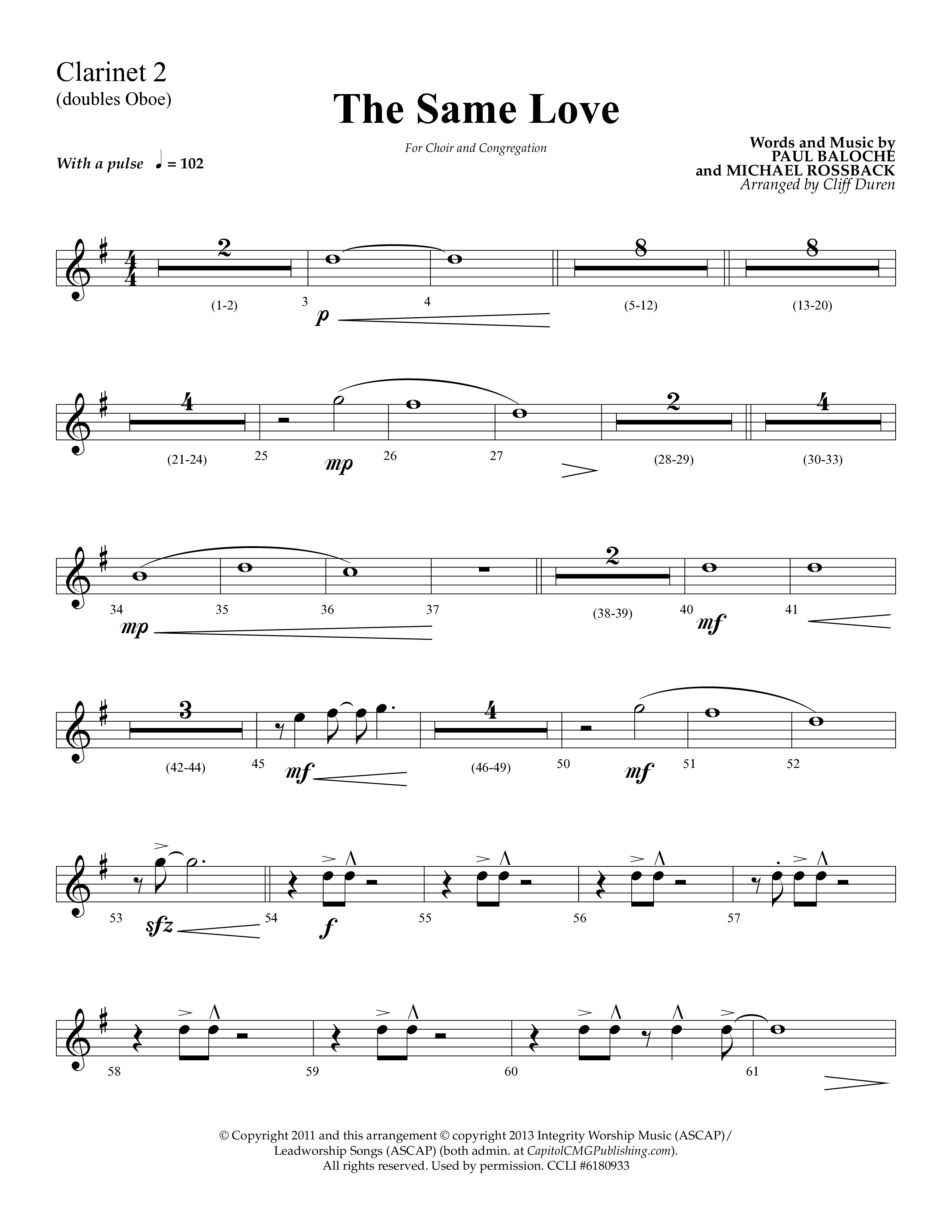 The Same Love (Choral Anthem SATB) Clarinet 1/2 (Lifeway Choral / Arr. Cliff Duren)