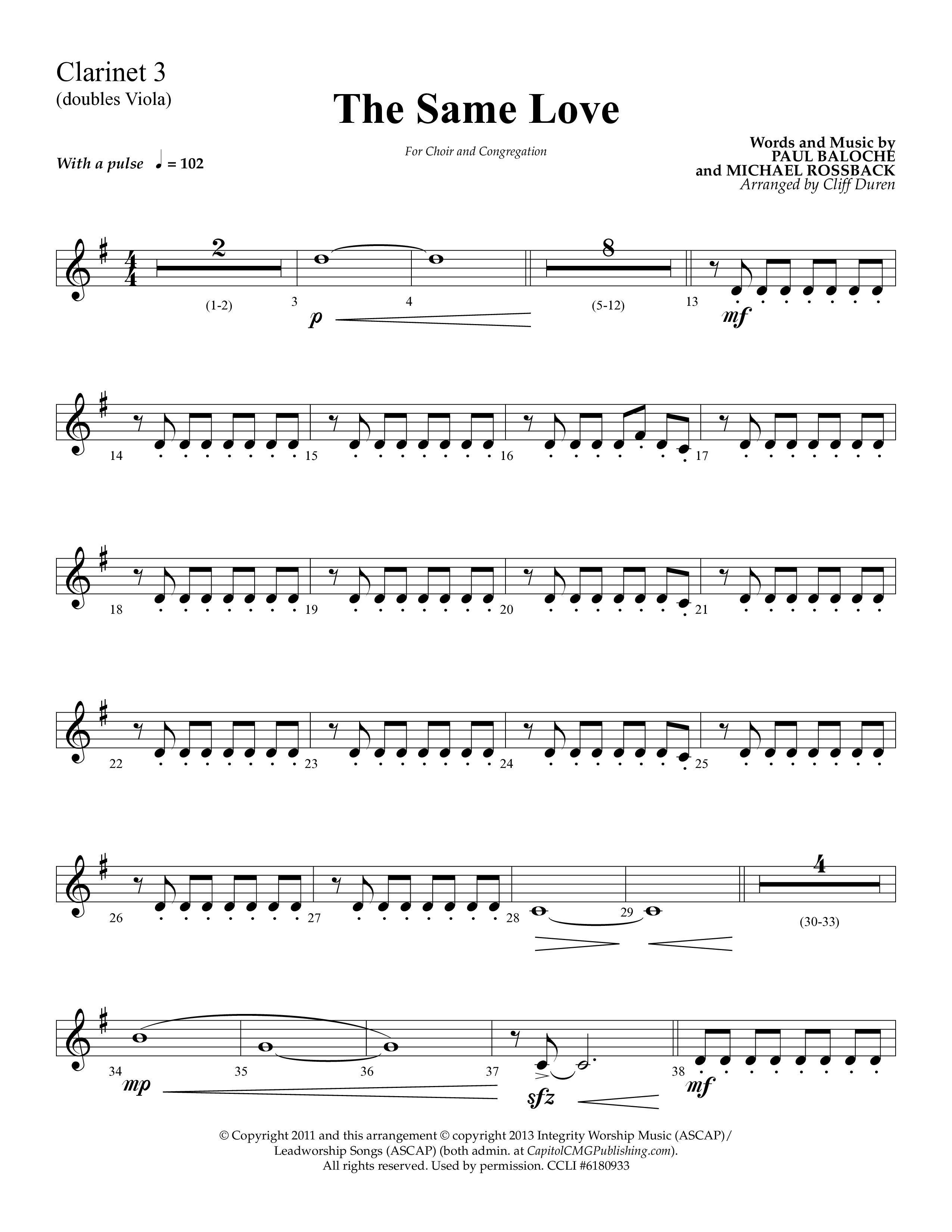 The Same Love (Choral Anthem SATB) Clarinet 3 (Lifeway Choral / Arr. Cliff Duren)