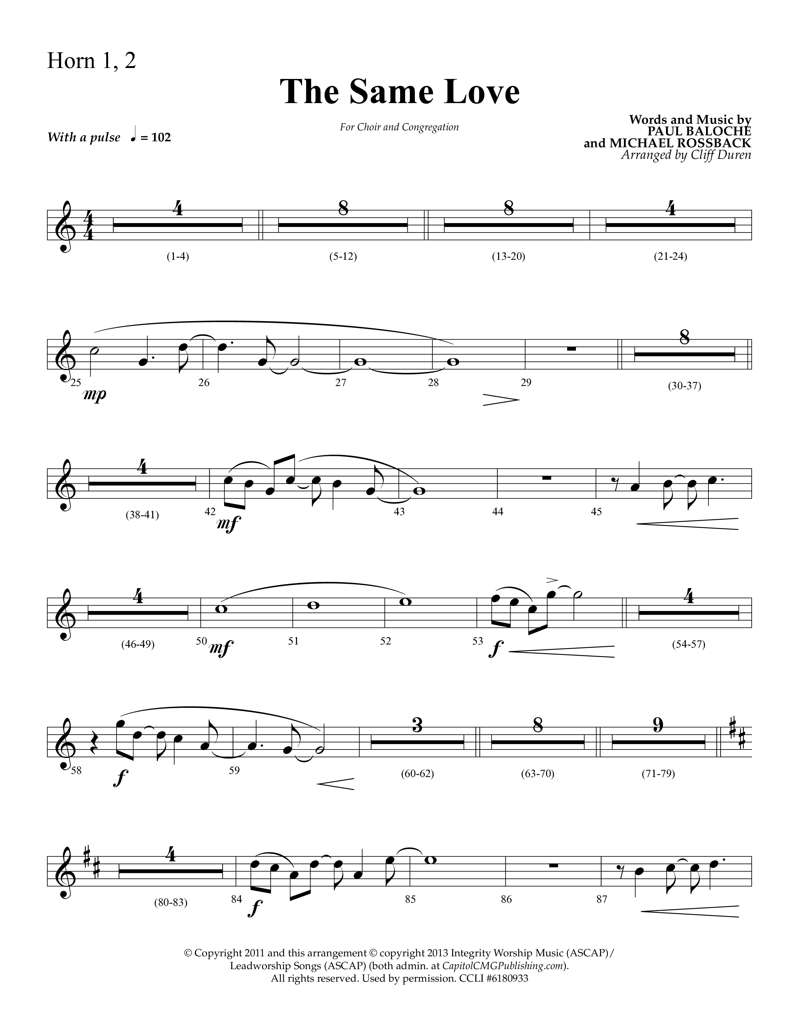 The Same Love (Choral Anthem SATB) French Horn 1/2 (Lifeway Choral / Arr. Cliff Duren)