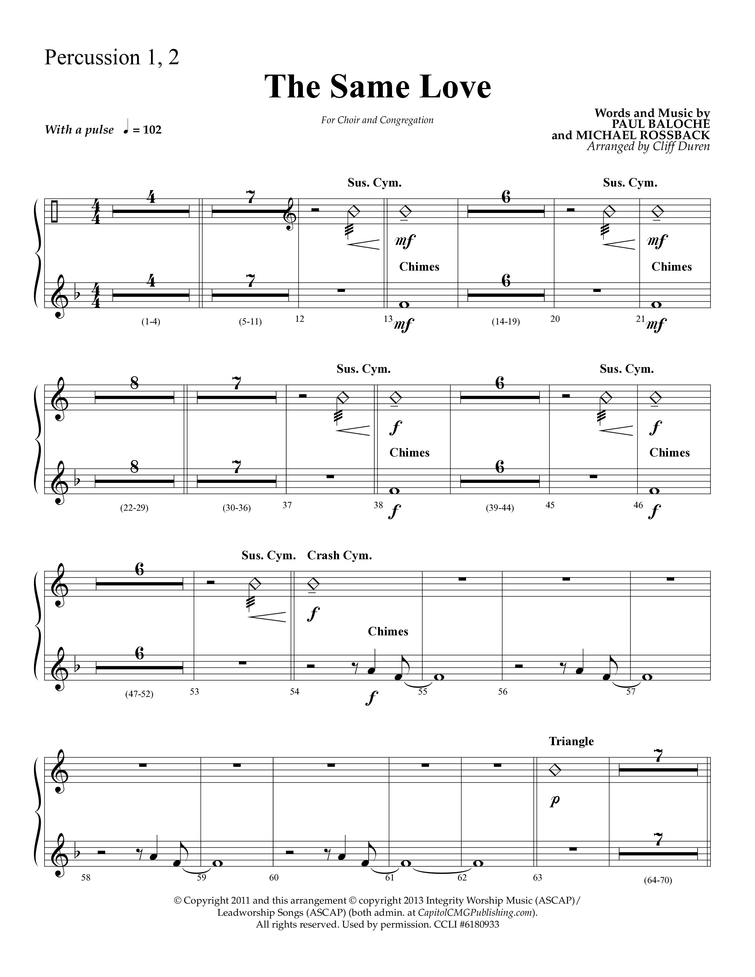 The Same Love (Choral Anthem SATB) Percussion (Lifeway Choral / Arr. Cliff Duren)