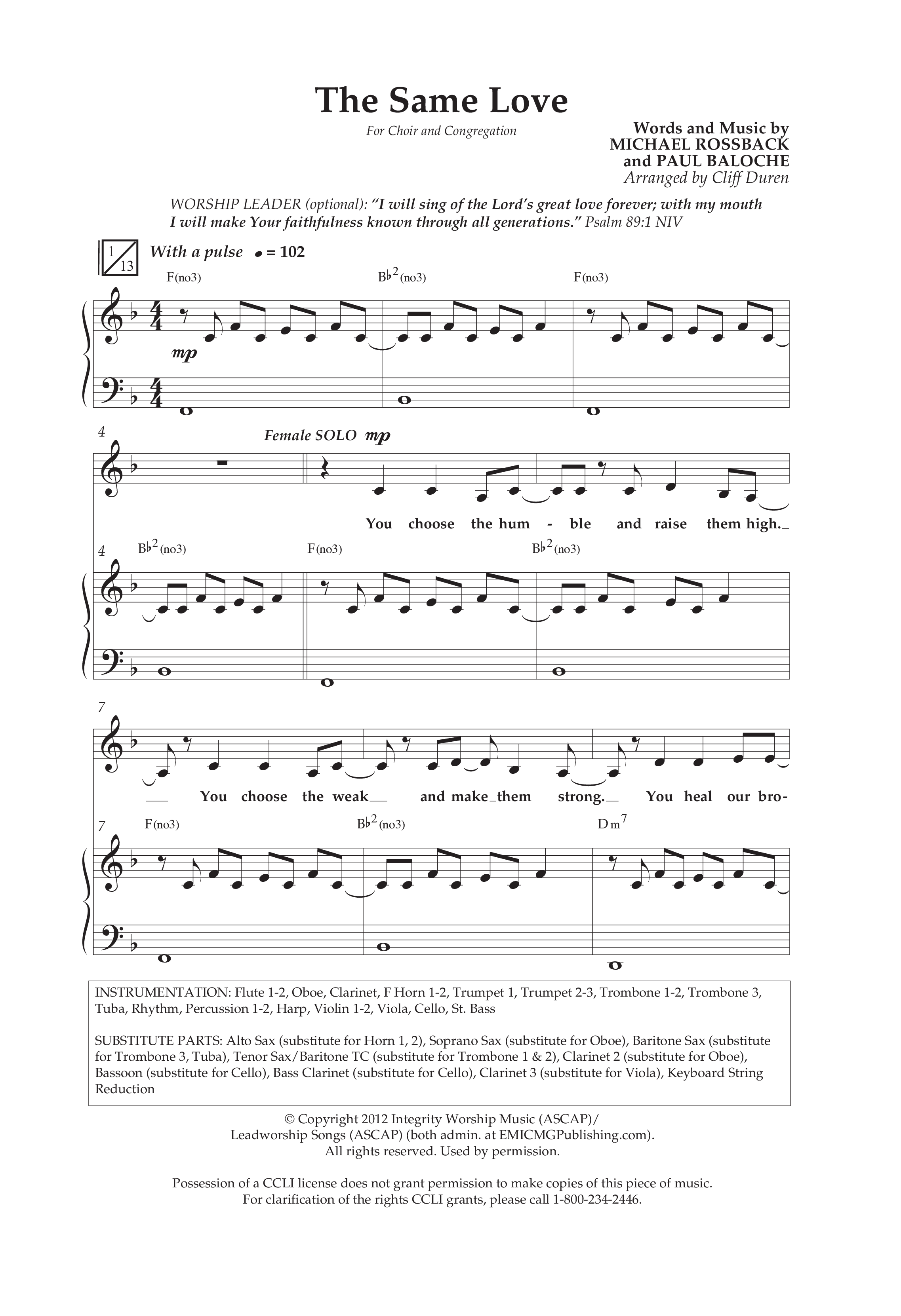 The Same Love (Choral Anthem SATB) Anthem (SATB/Piano) (Lifeway Choral / Arr. Cliff Duren)