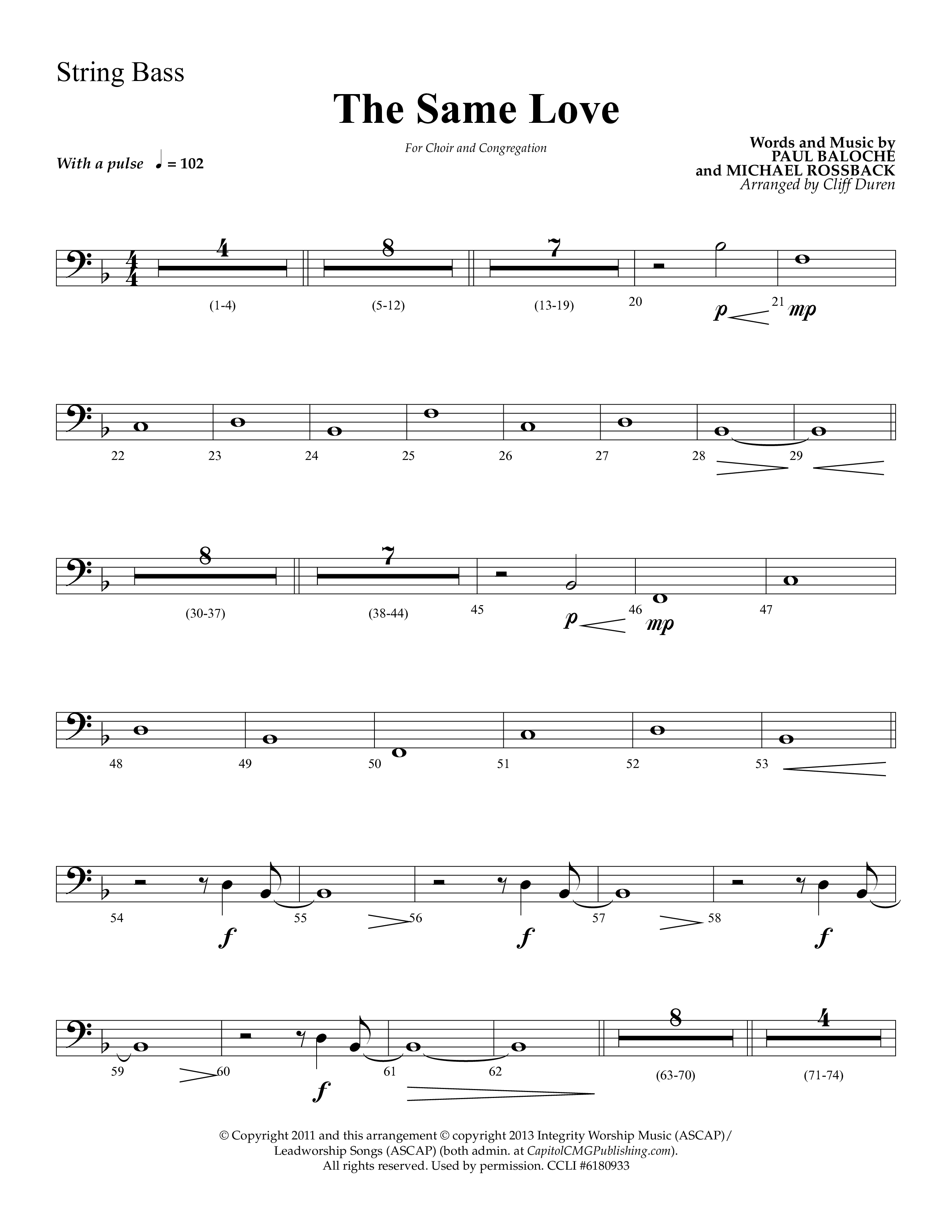 The Same Love (Choral Anthem SATB) String Bass (Lifeway Choral / Arr. Cliff Duren)
