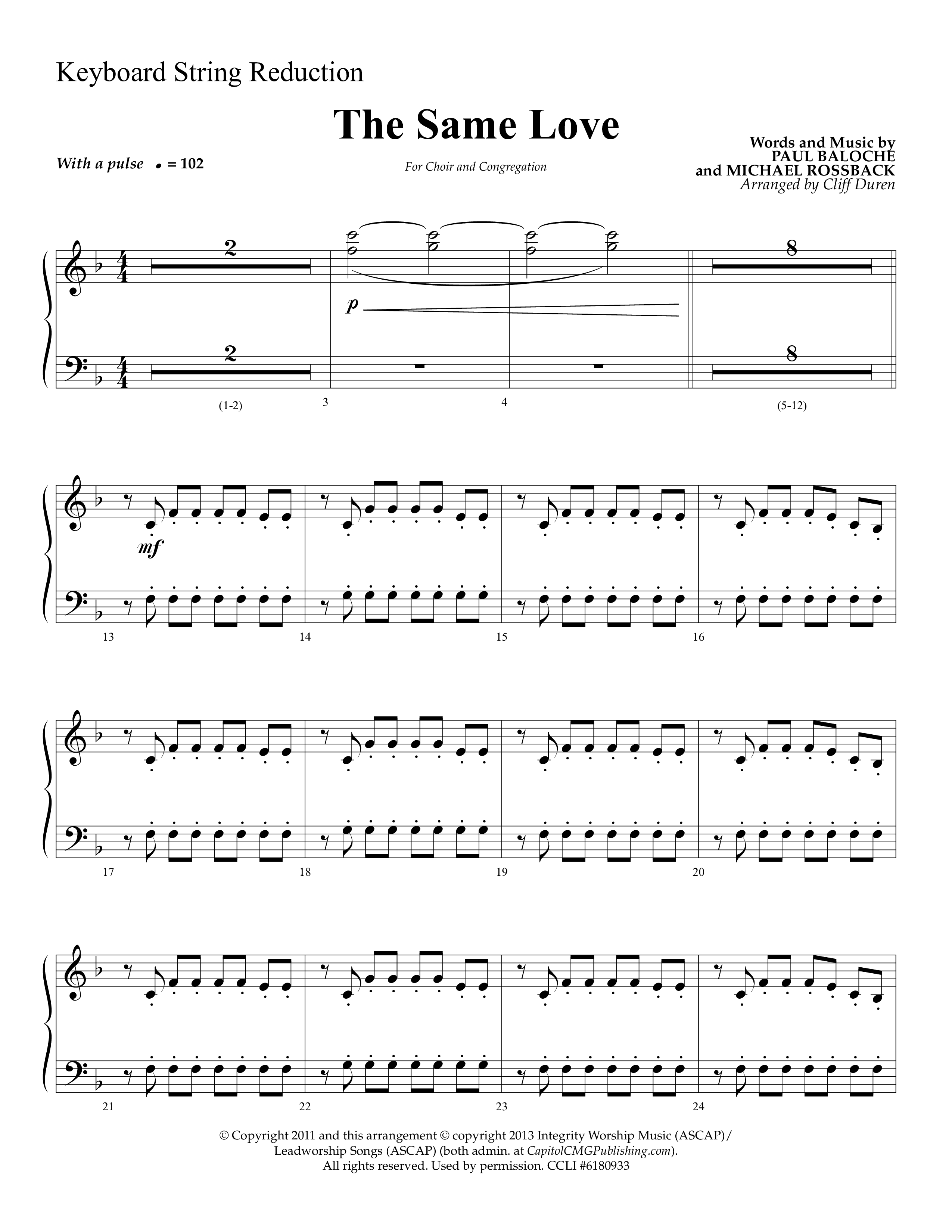 The Same Love (Choral Anthem SATB) String Reduction (Lifeway Choral / Arr. Cliff Duren)