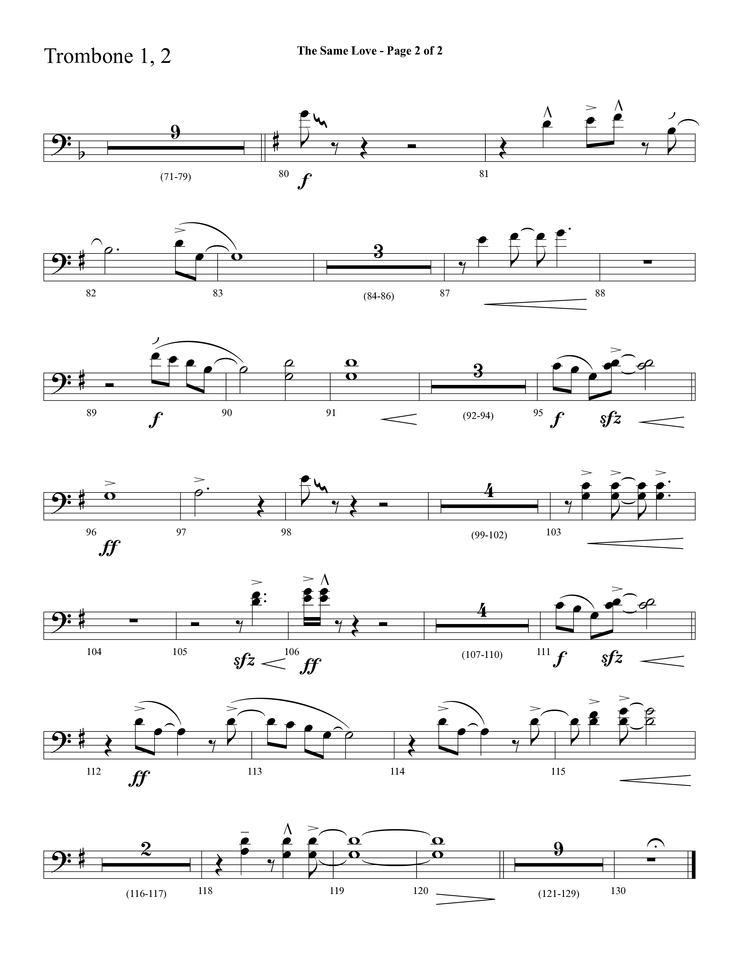 The Same Love (Choral Anthem SATB) Trombone 1/2 (Lifeway Choral / Arr. Cliff Duren)