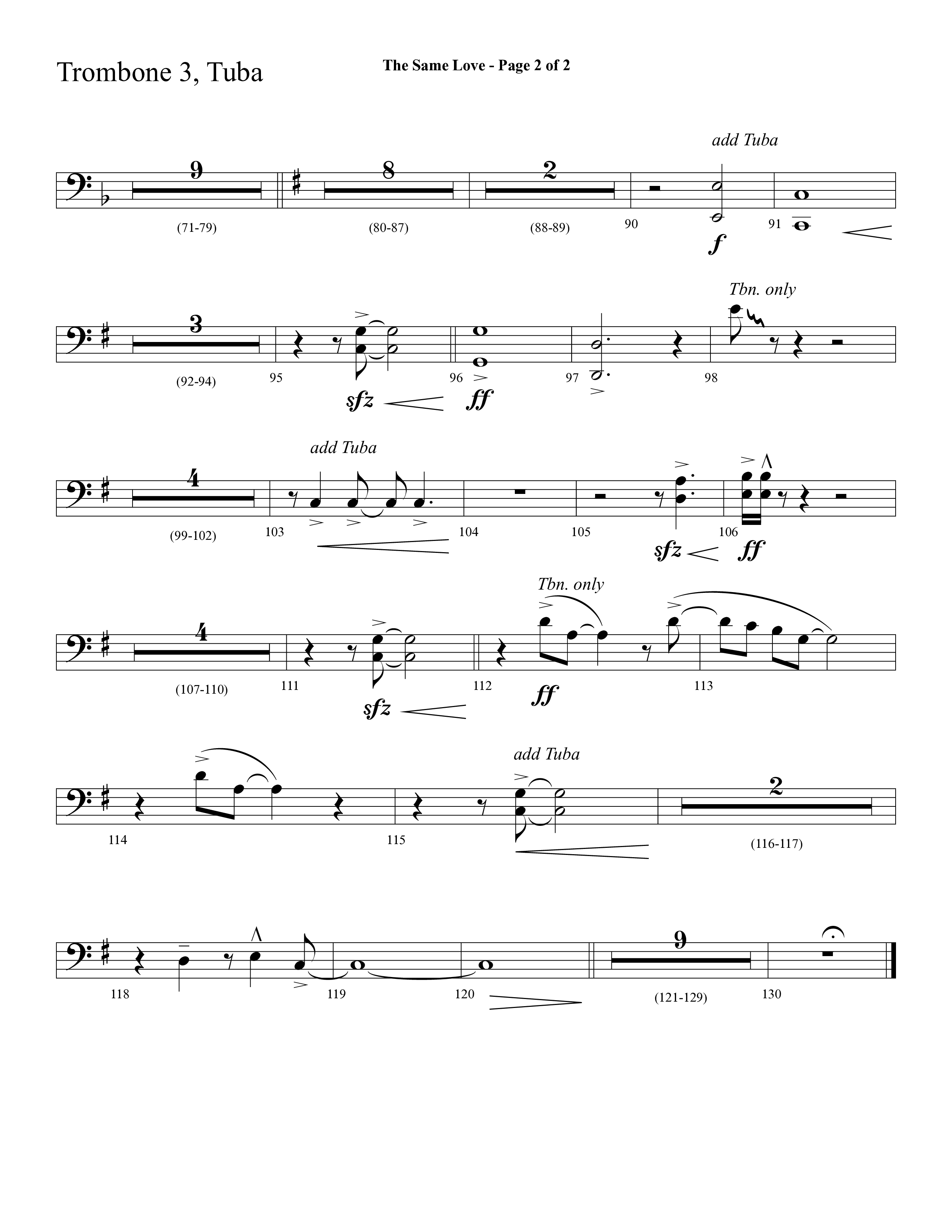 The Same Love (Choral Anthem SATB) Trombone 3/Tuba (Lifeway Choral / Arr. Cliff Duren)
