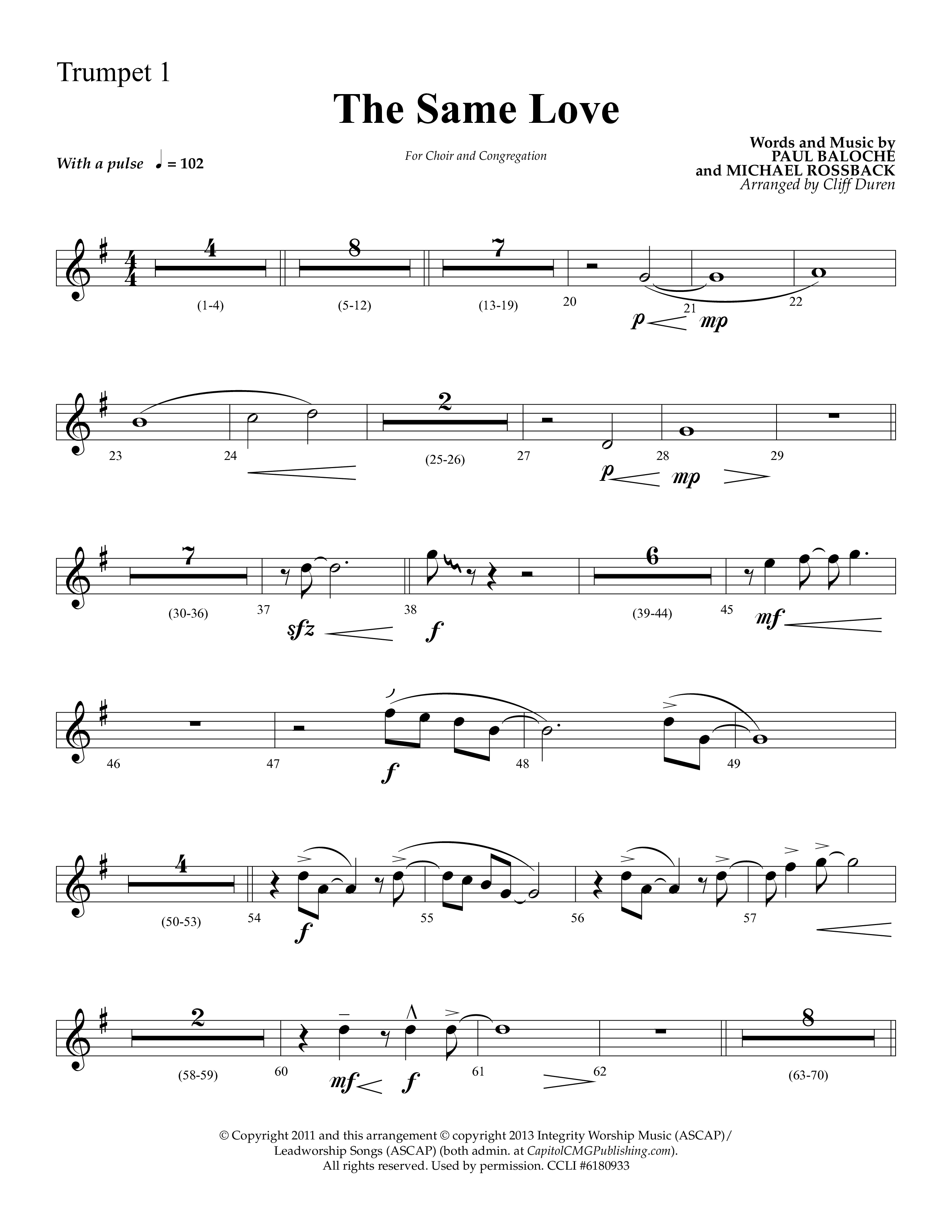 The Same Love (Choral Anthem SATB) Trumpet 1 (Lifeway Choral / Arr. Cliff Duren)