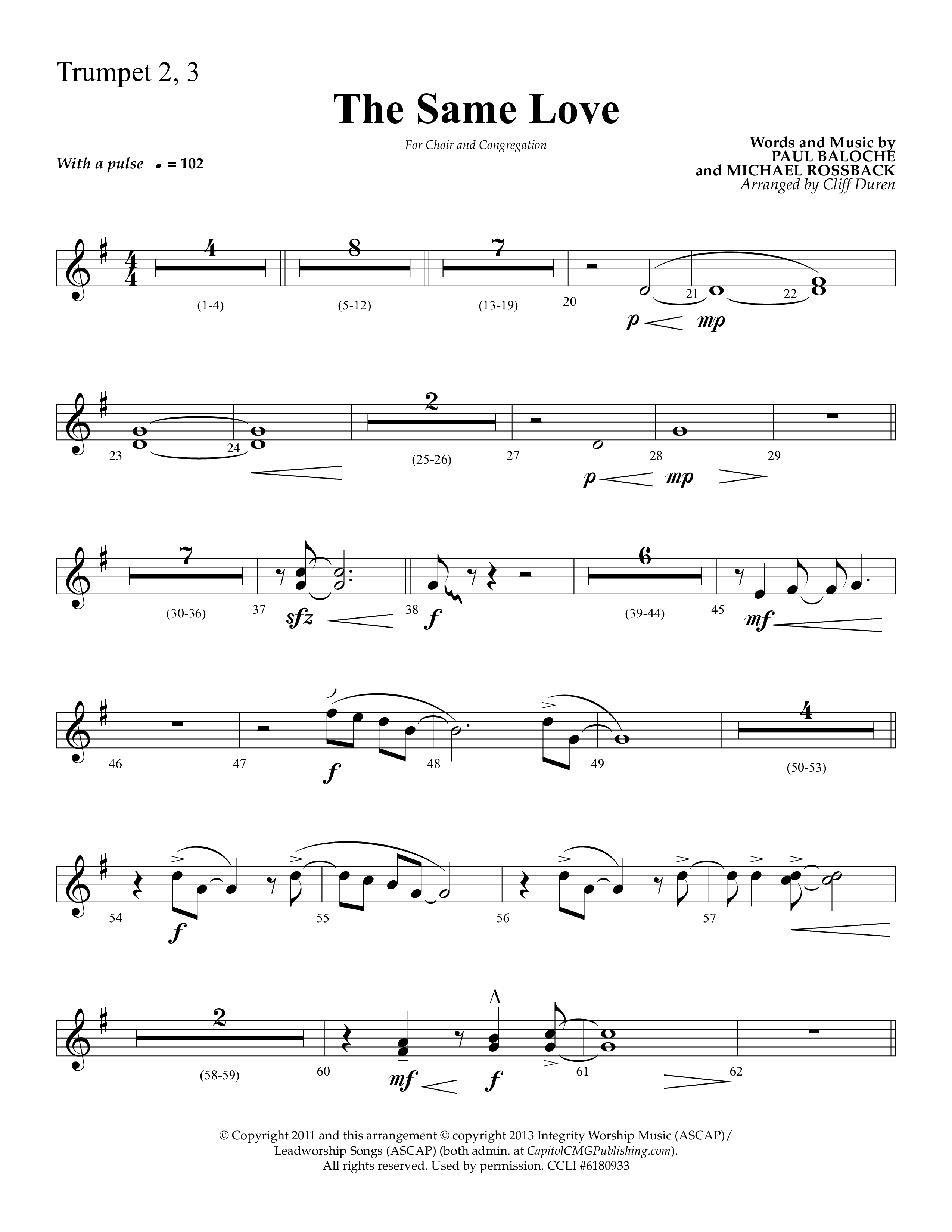 The Same Love (Choral Anthem SATB) Trumpet 2/3 (Lifeway Choral / Arr. Cliff Duren)