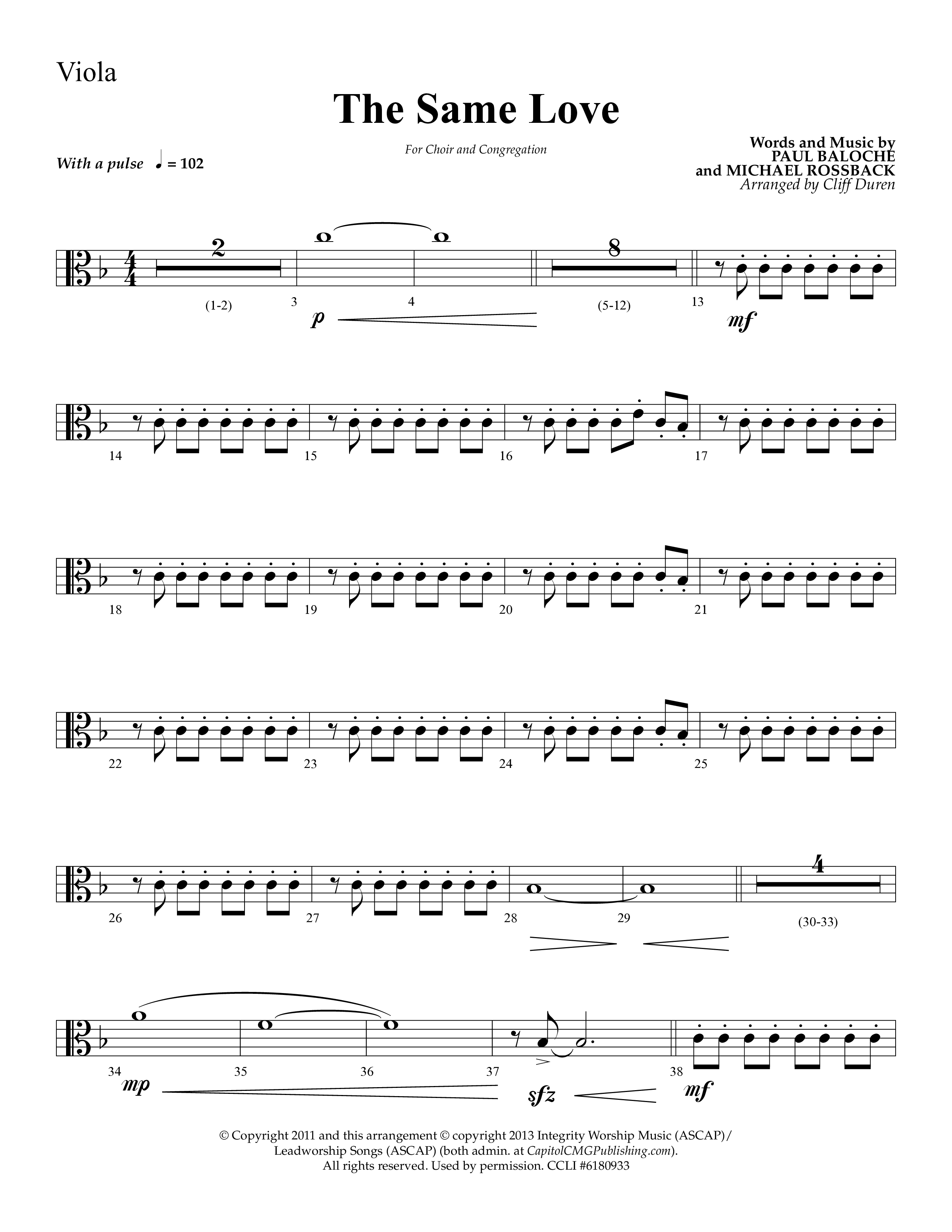 The Same Love (Choral Anthem SATB) Viola (Lifeway Choral / Arr. Cliff Duren)