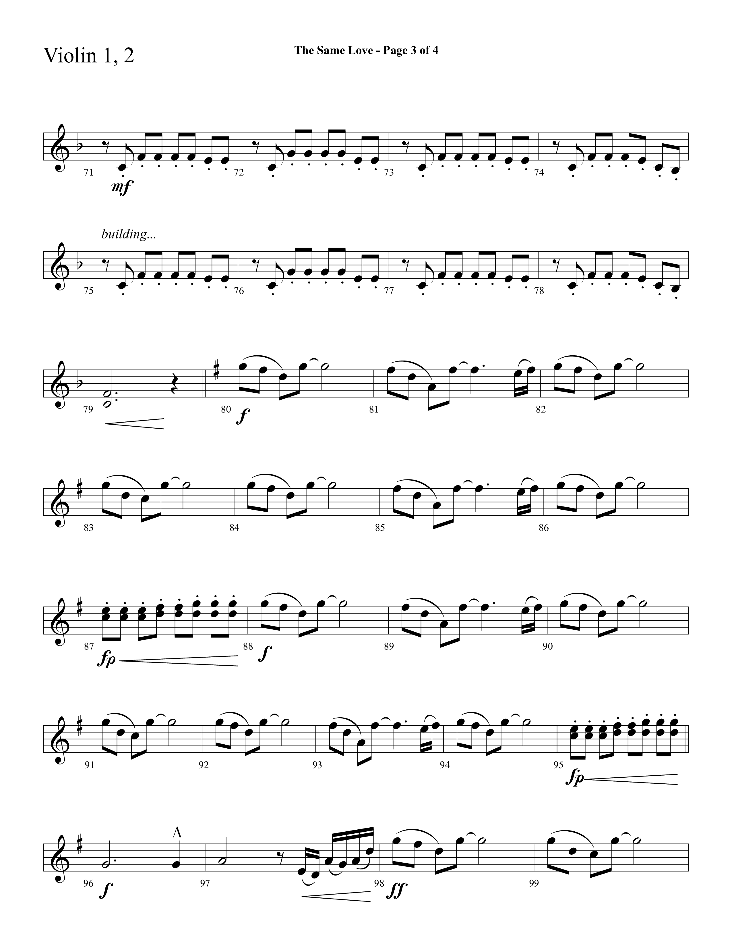 The Same Love (Choral Anthem SATB) Violin 1/2 (Lifeway Choral / Arr. Cliff Duren)