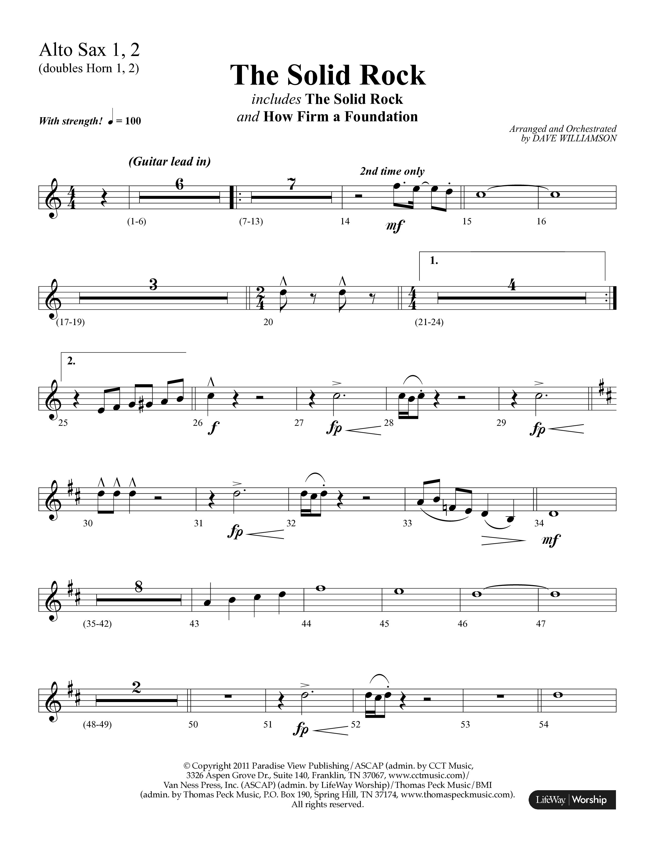 The Solid Rock (with How Firm A Foundation) (Choral Anthem SATB) Alto Sax 1/2 (Lifeway Choral / Arr. Dave Williamson)
