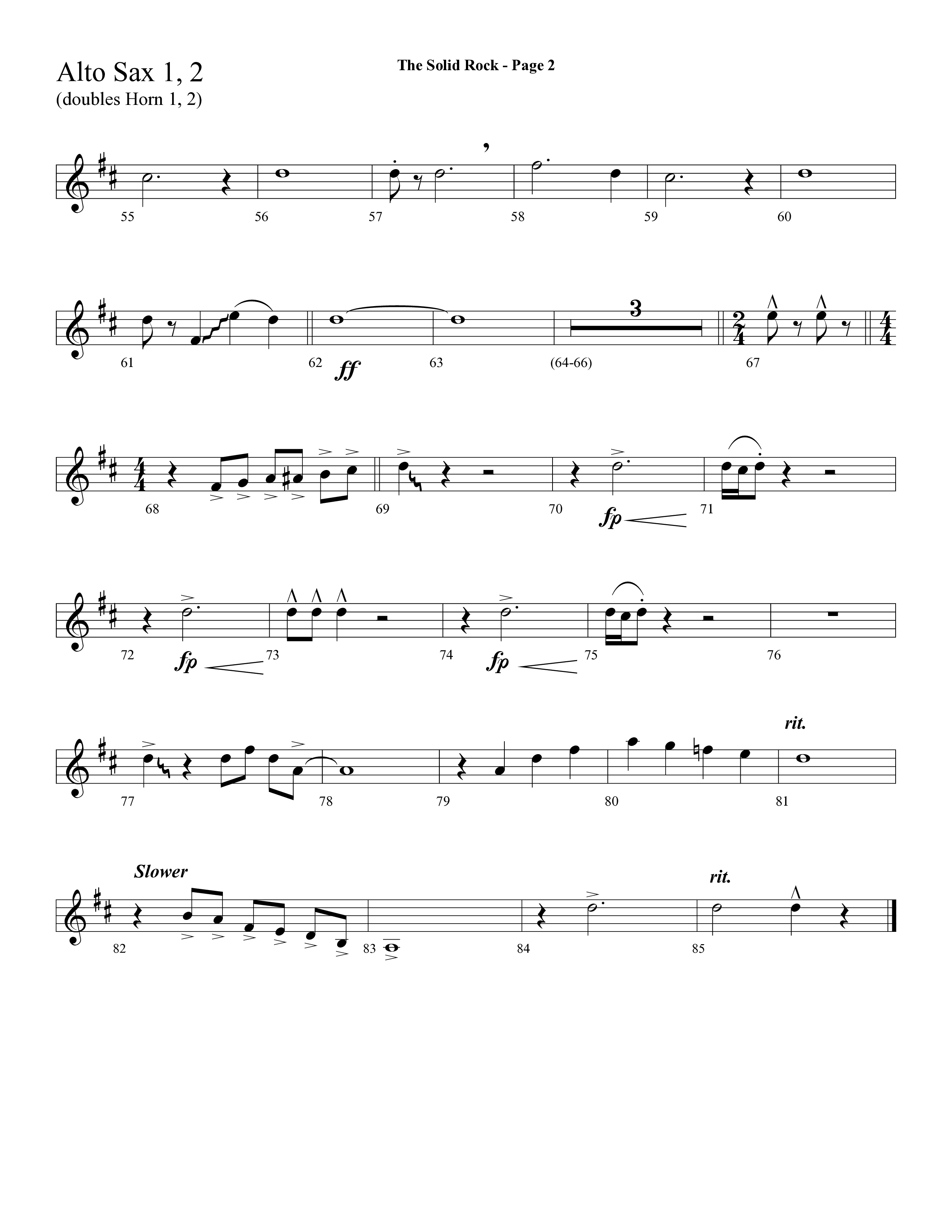 The Solid Rock (with How Firm A Foundation) (Choral Anthem SATB) Alto Sax 1/2 (Lifeway Choral / Arr. Dave Williamson)
