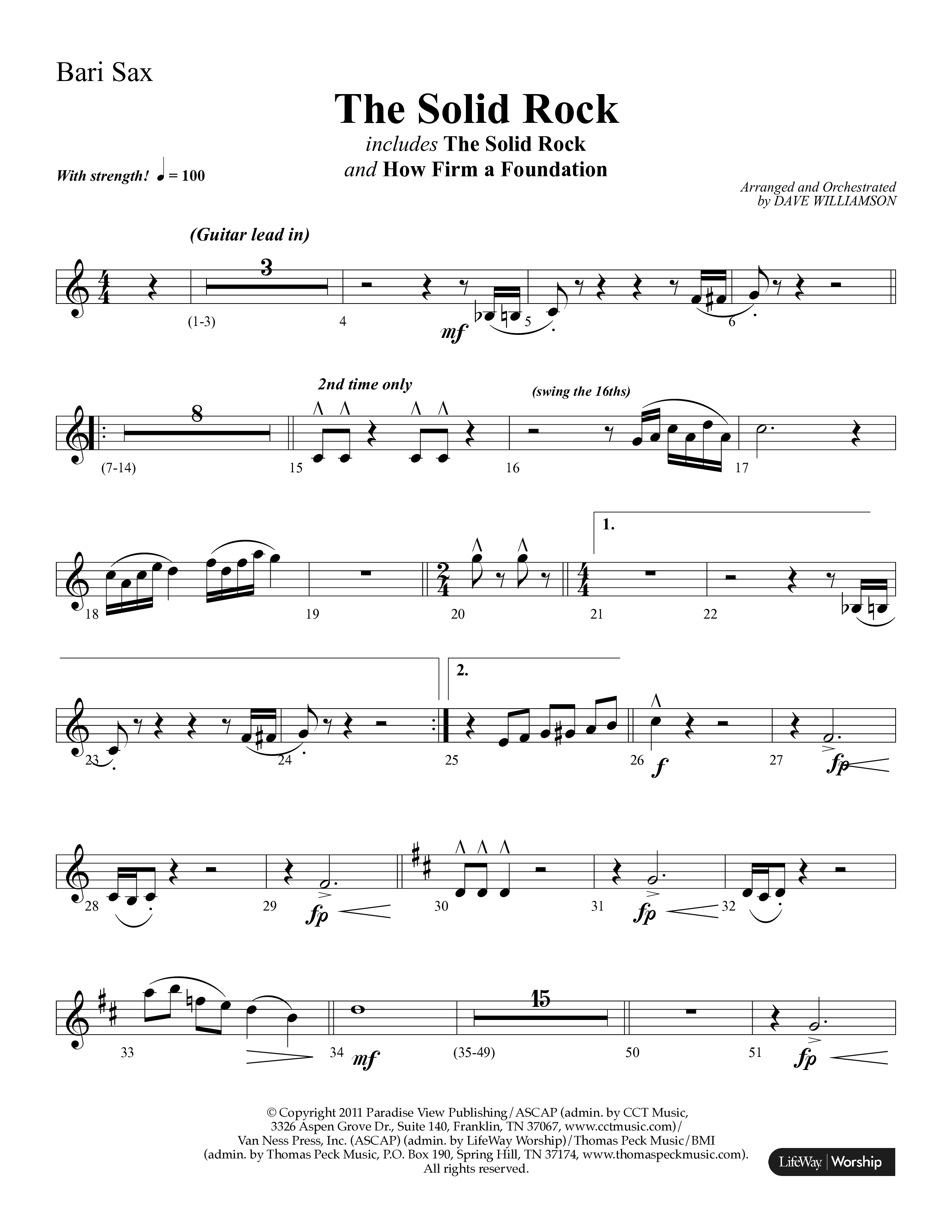 The Solid Rock (with How Firm A Foundation) (Choral Anthem SATB) Bari Sax (Lifeway Choral / Arr. Dave Williamson)