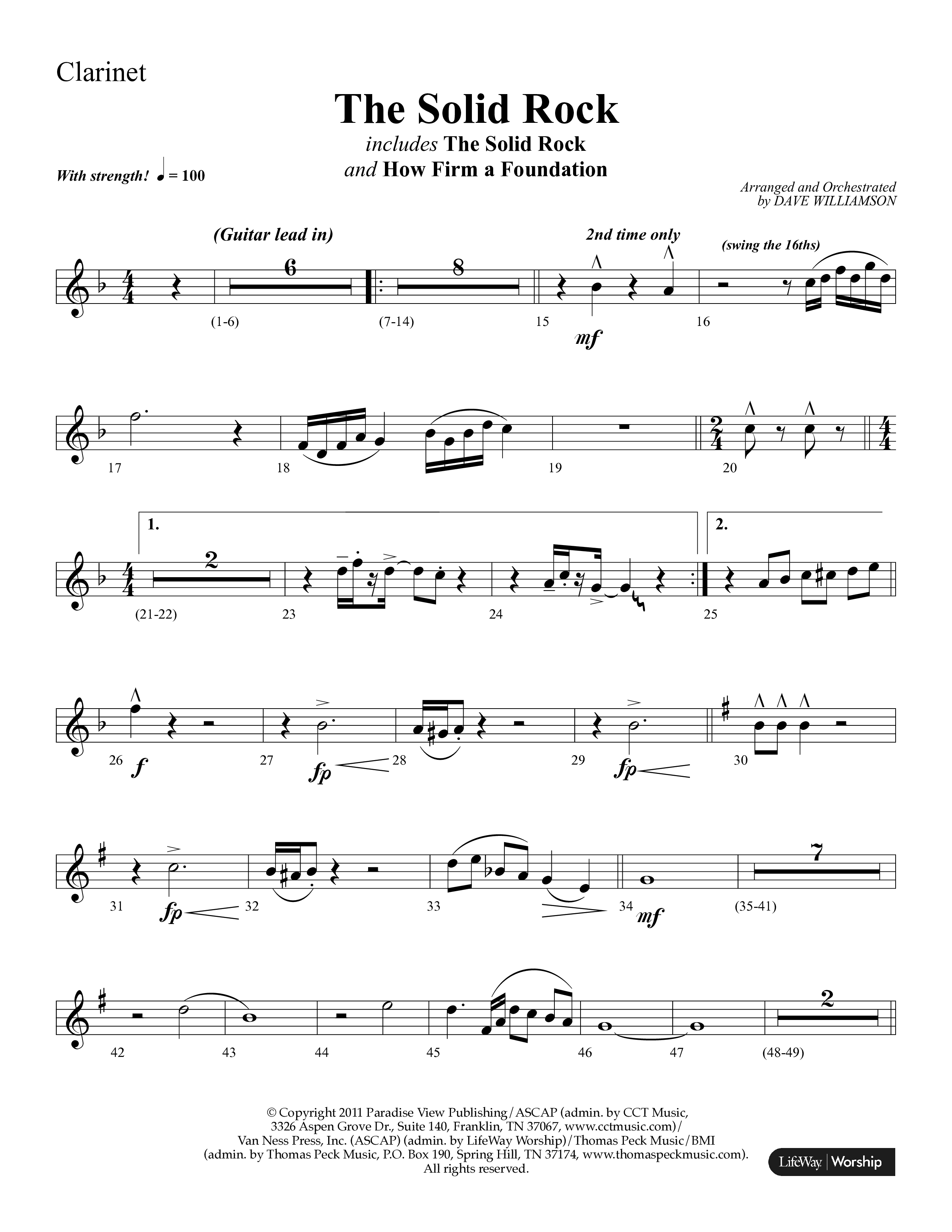 The Solid Rock (with How Firm A Foundation) (Choral Anthem SATB) Clarinet 1/2 (Lifeway Choral / Arr. Dave Williamson)