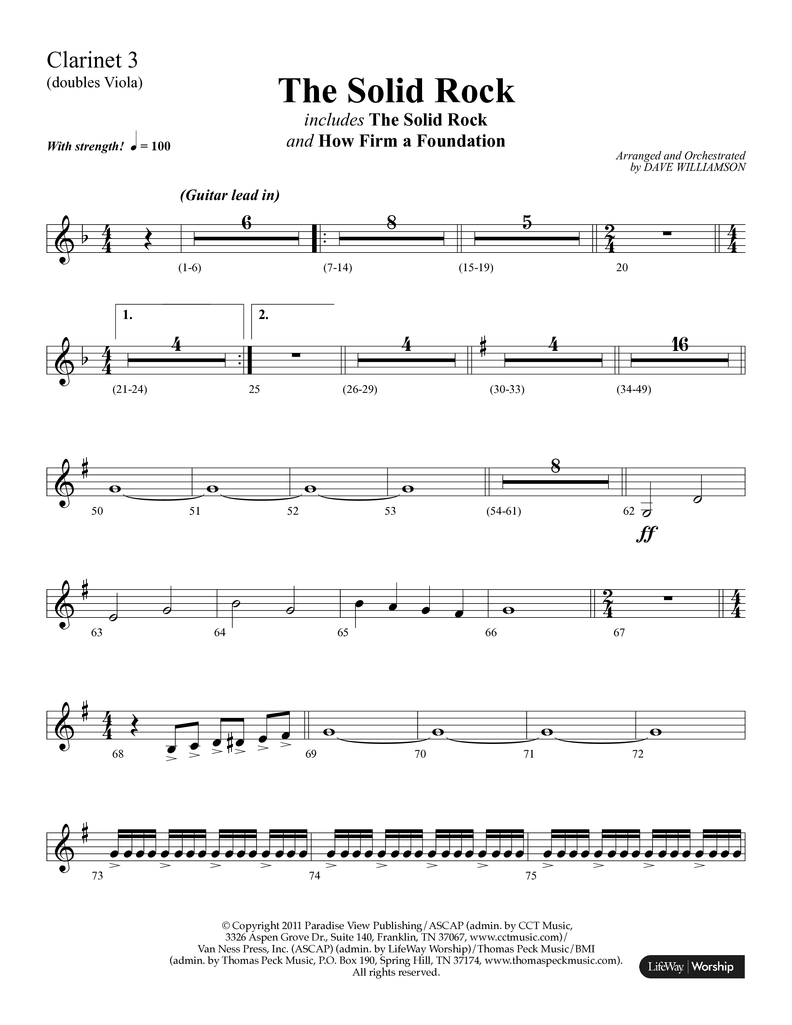 The Solid Rock (with How Firm A Foundation) (Choral Anthem SATB) Clarinet 3 (Lifeway Choral / Arr. Dave Williamson)