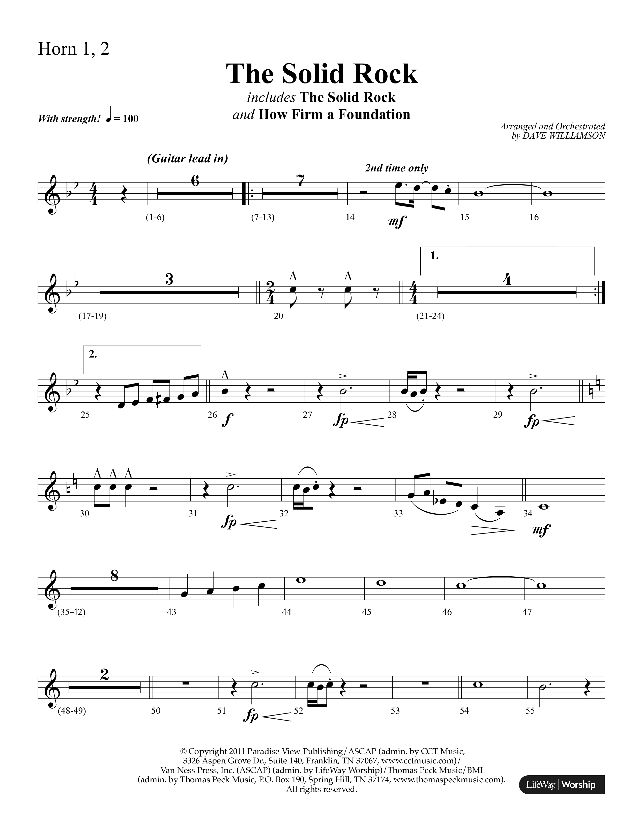 The Solid Rock (with How Firm A Foundation) (Choral Anthem SATB) French Horn 1/2 (Lifeway Choral / Arr. Dave Williamson)