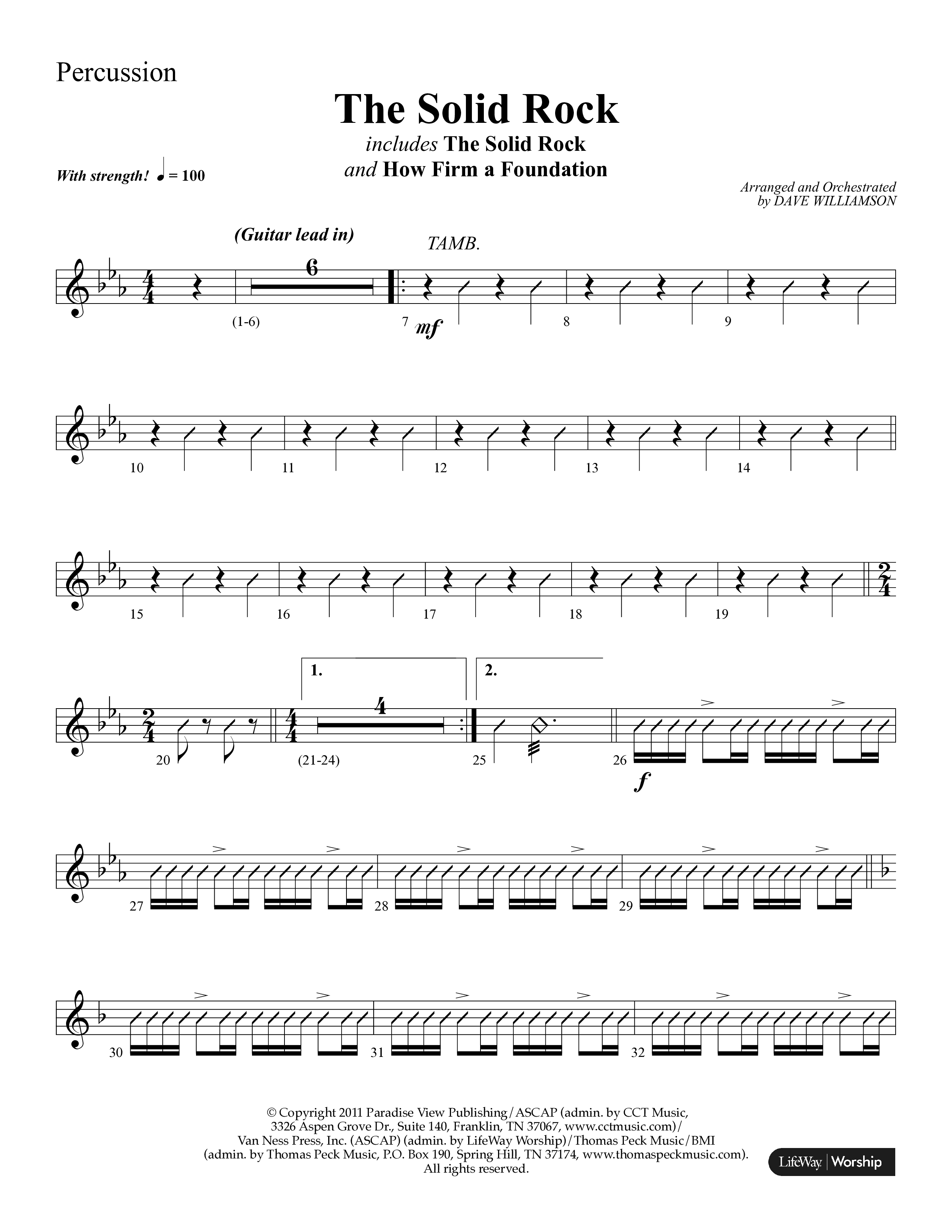 The Solid Rock (with How Firm A Foundation) (Choral Anthem SATB) Percussion (Lifeway Choral / Arr. Dave Williamson)