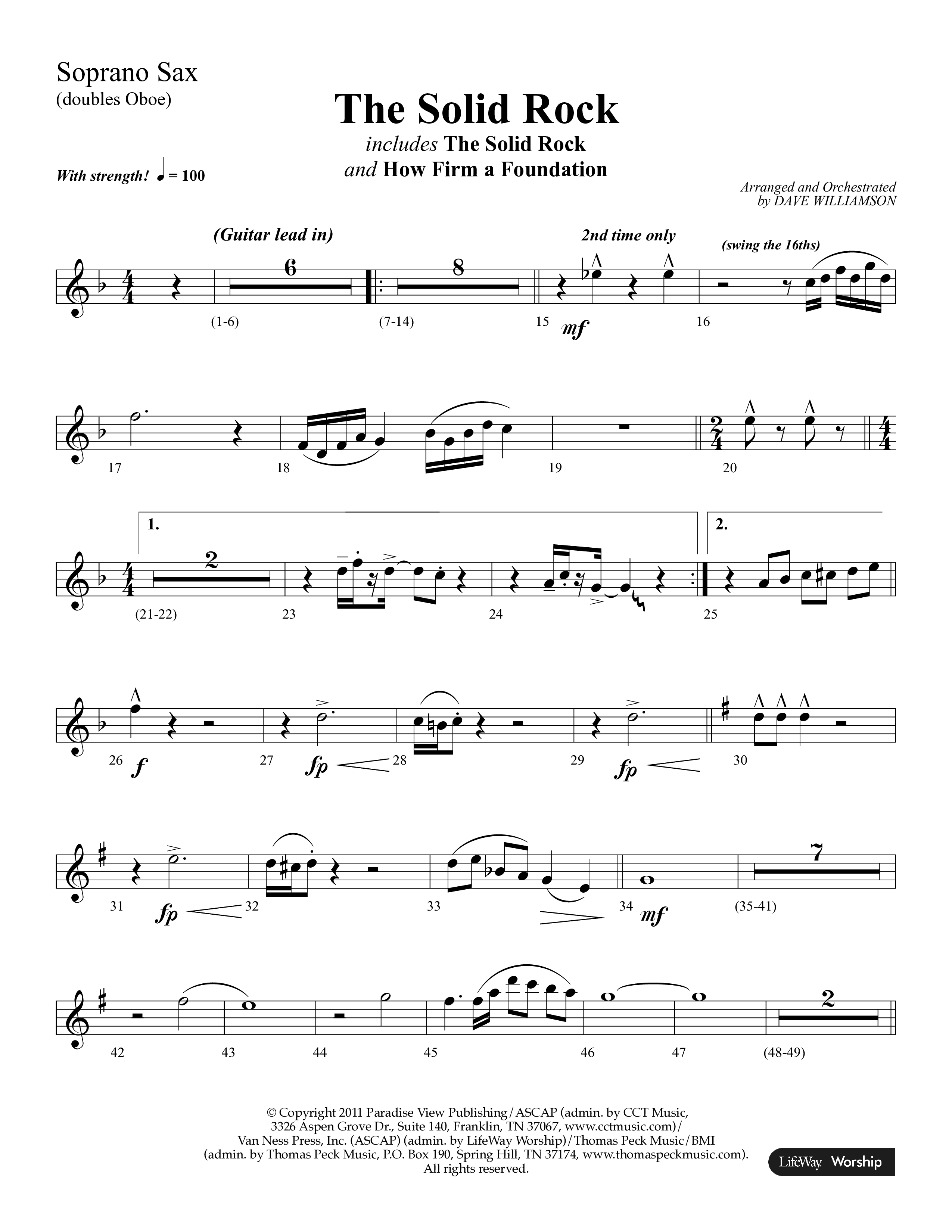 The Solid Rock (with How Firm A Foundation) (Choral Anthem SATB) Soprano Sax (Lifeway Choral / Arr. Dave Williamson)